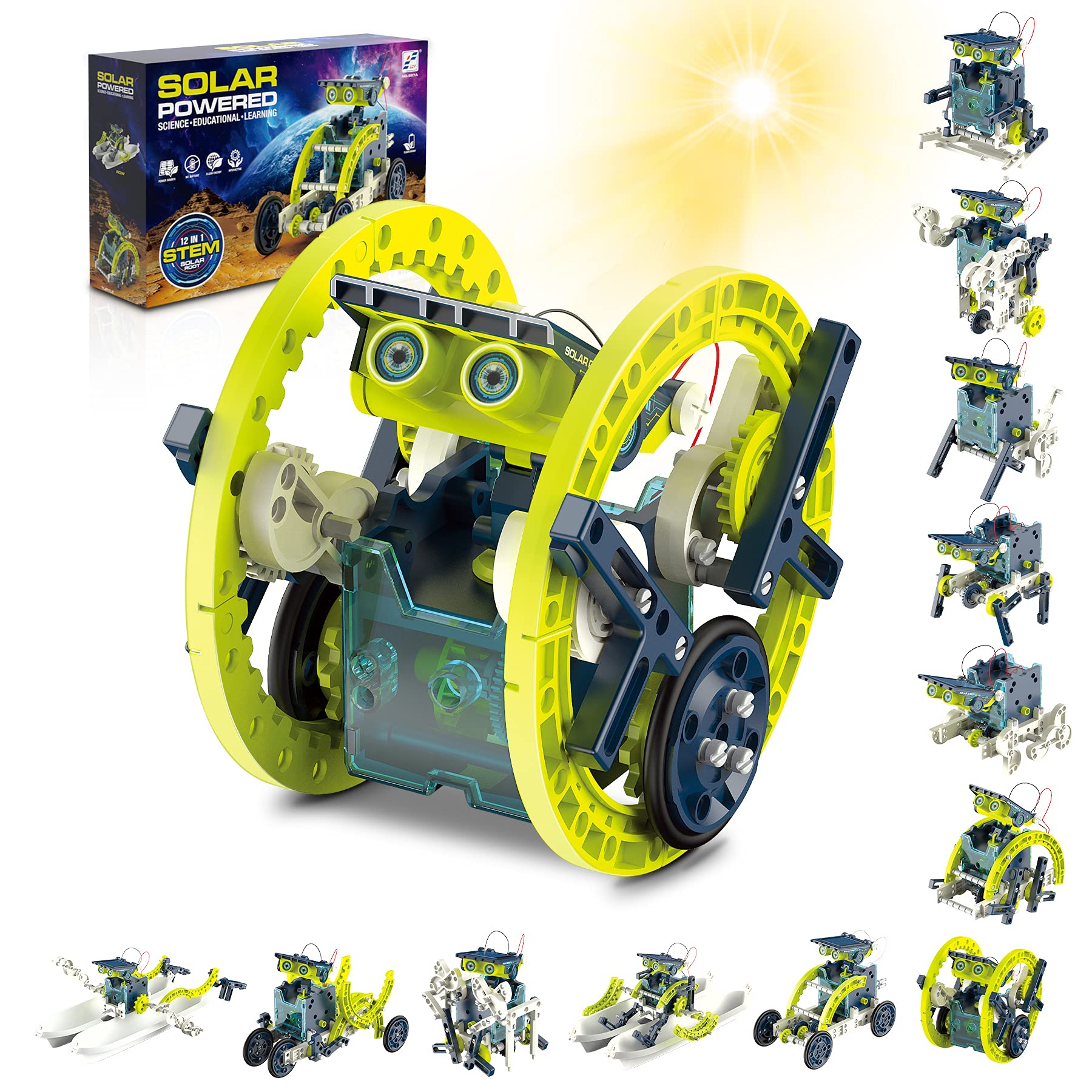 Hot Bee12-in-1 STEM Solar Robot Kit - STEM Projects for Kids Ages 8-12, Learning Educational Science Kits, 190 Pieces DIY Robot Kit Building Toys, Gifts for 8 9 10 11 12 13 Year Old Boys Girls