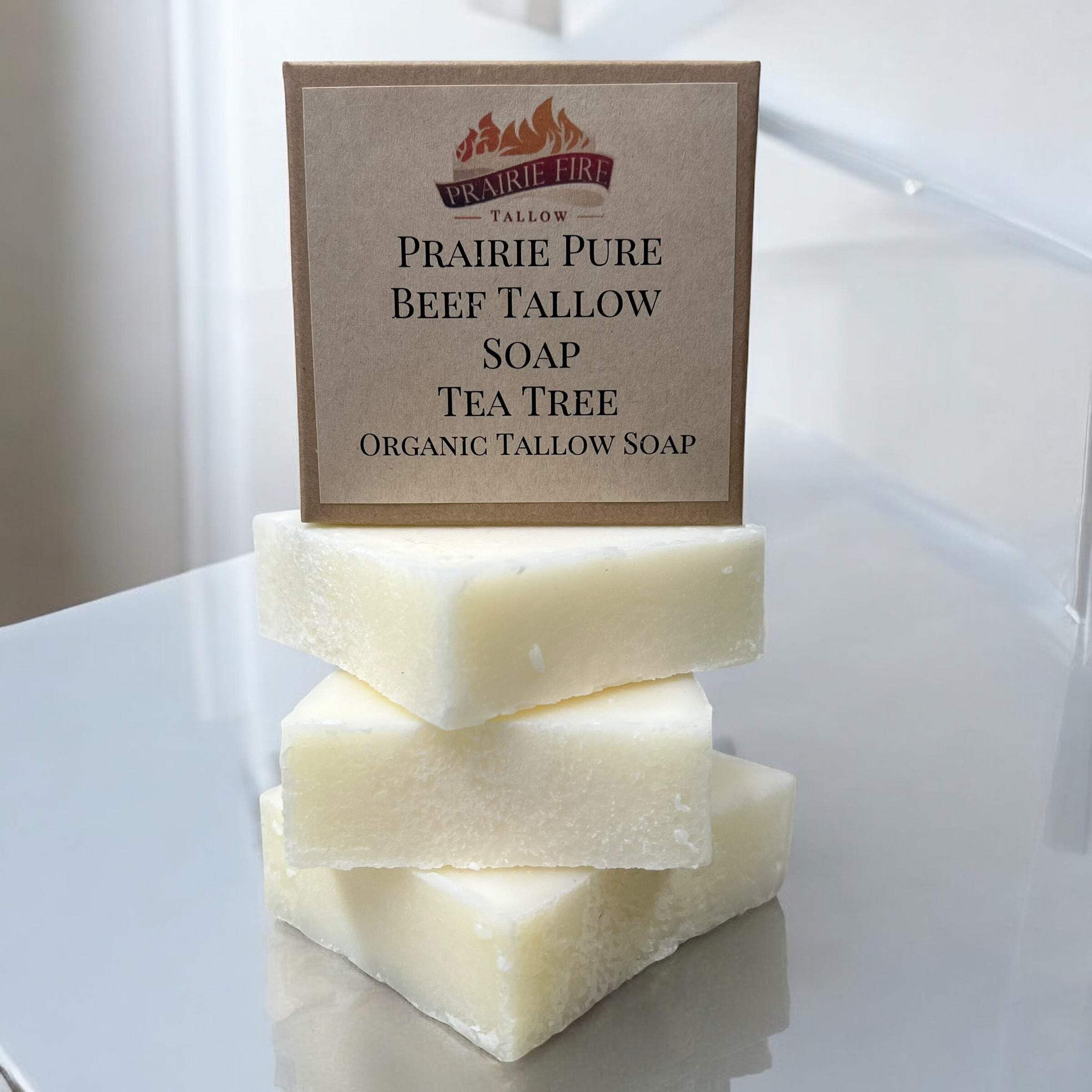 Pure Beef Tallow Soap Bar, (3 Pack) Grass Fed and Finished - Face, Body and Hair - Cleans, Moisturizes, Soothes, and Hydrates. Natural and Organic Tea