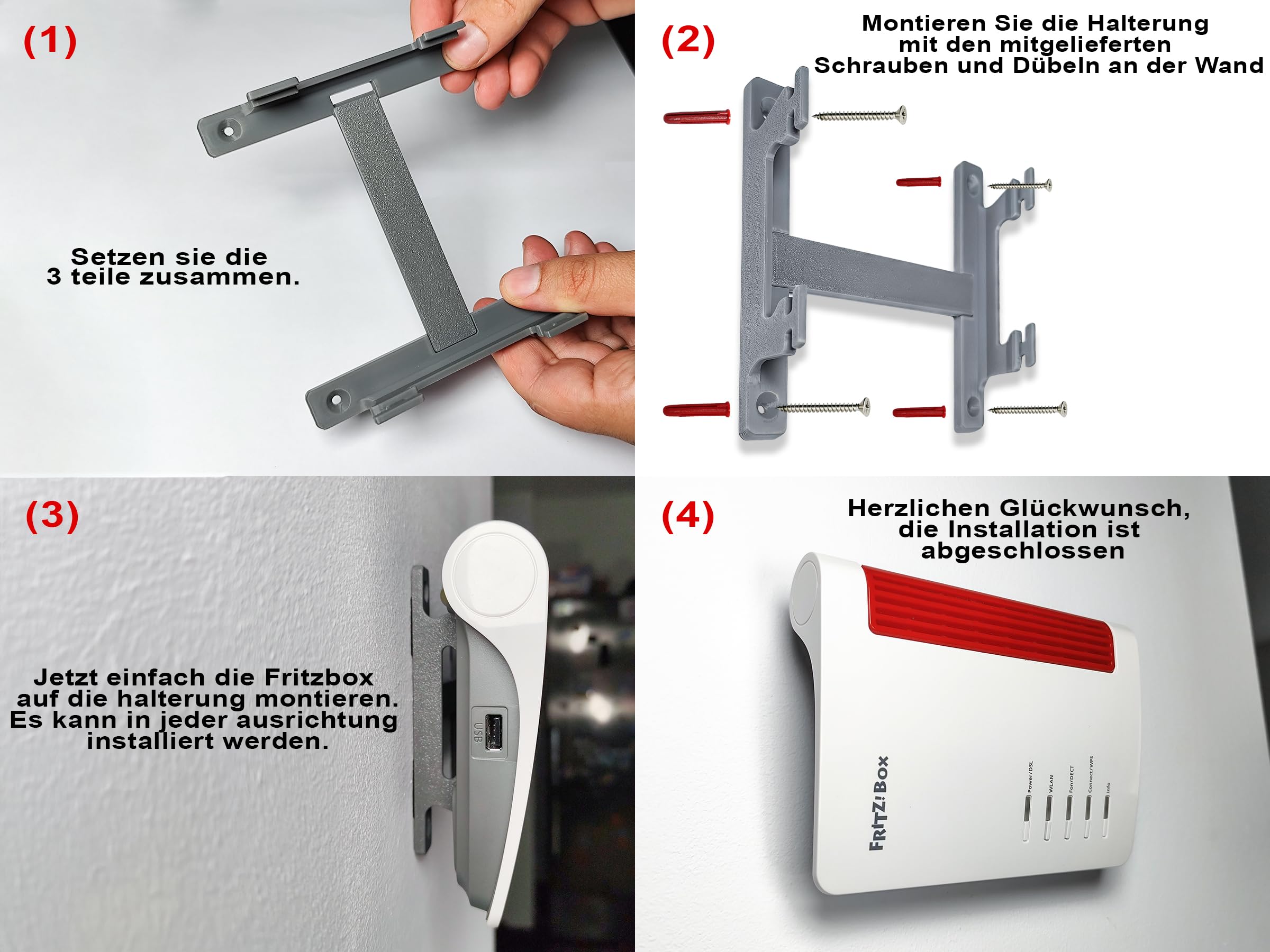 Montageset Für 7590 AX Decoralin Fritzbox Wandhalterung | Für 7590 AX, 7530, 7510, 5590, 5530 | 3-teilig Mit Abstandshalter Fritzbox Wandmontage