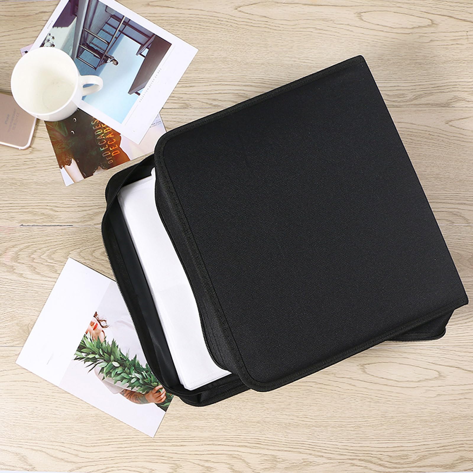 Sosoport Borsa Manico Confortevole Porta CD e Dvd in Pu e Tessuto Nero e Chiusura Lampo Capacità 320 Dischi per Trasporto Quotidiano di Film e Musica