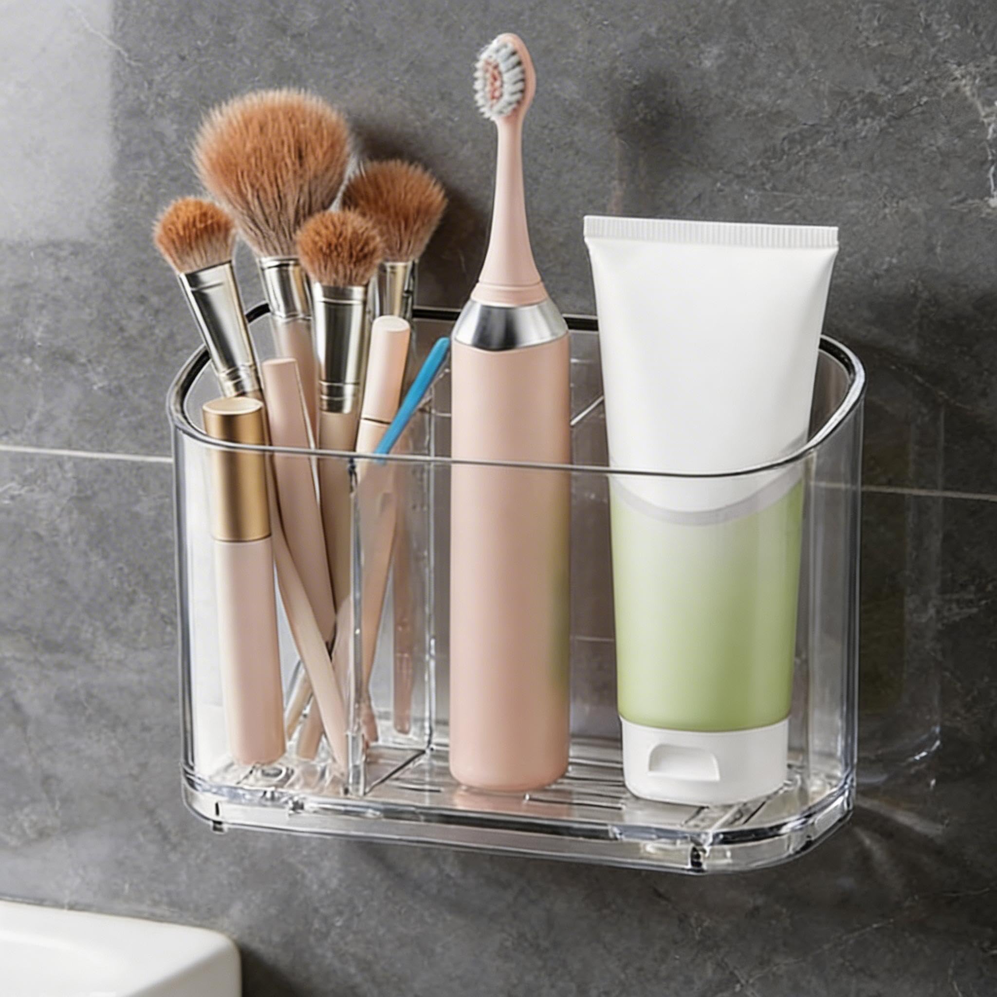 Electric Toothbrush Holder Wall Mounted & Counter Top, 2-Slot Bathroom Organizer with Self-Adhesive & Drainage Holes - Waterproof Adhesive, No Drilling Needed for Bathroom Vanity Sink Storage — image 1