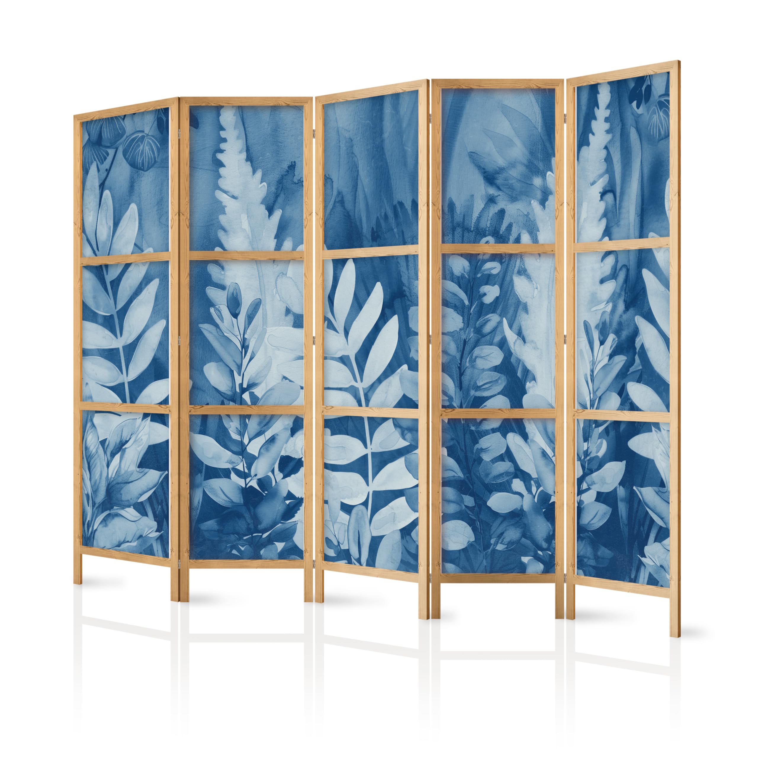 murando - Biombo XXL Hojas Azules 225x172 cm 5 Paneles biombo Separador de ambientes biombos separadores Paneles japoneses Paneles Decorativos b-H-10115-bh-d