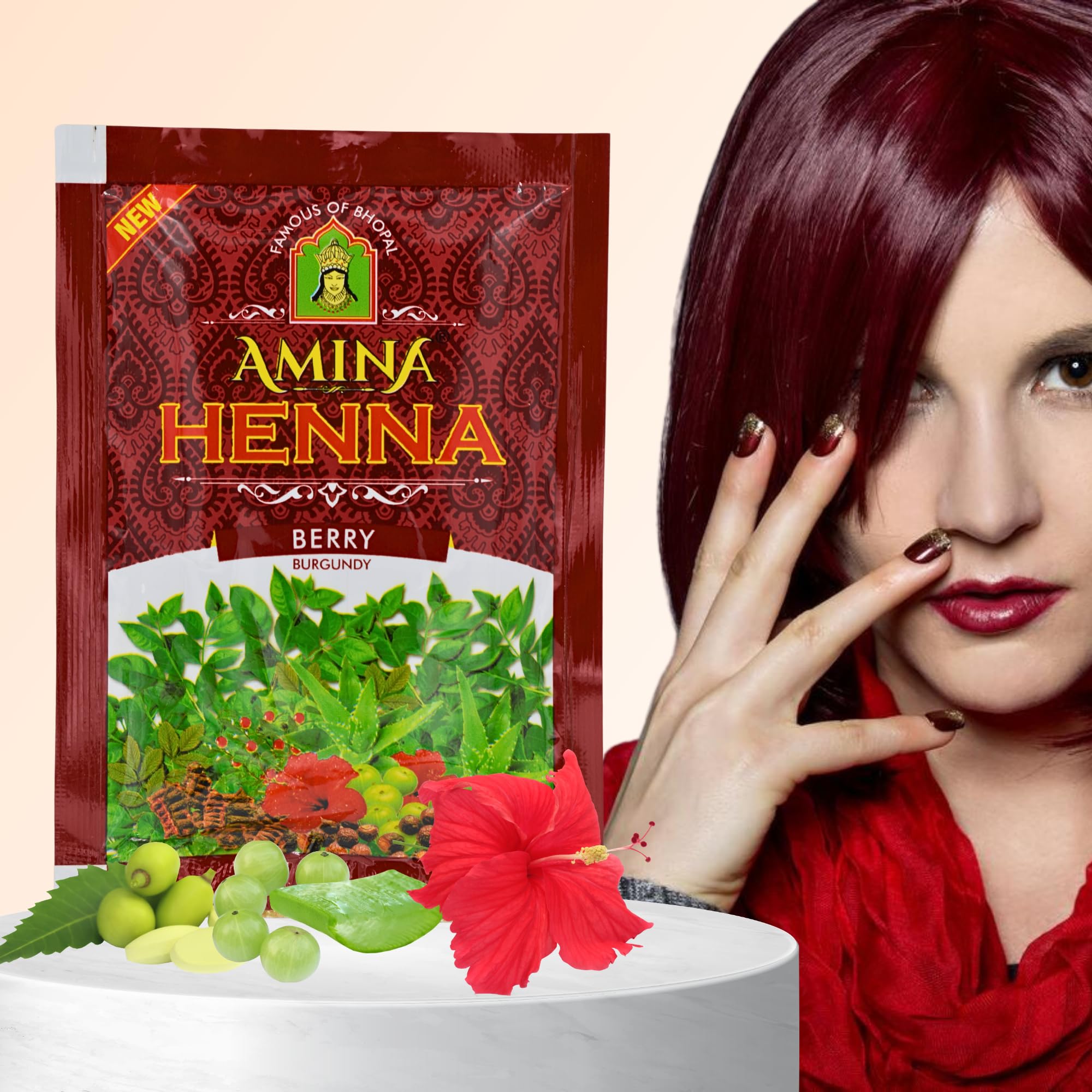 Amina Henna Unisex Natural Hair Color Mehndi (Pack of 10, Natural Berry Burgundy)-picture-42