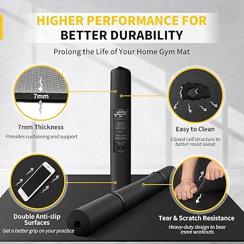 Miniatura 7 de CAMBIVO Alfombrillas de ejercicio grandes para entrenamiento en casa, 8 x 6 pies/7 x 5 pies/6 x 4 pies (0.276 in) extra gruesas para gimnasio en