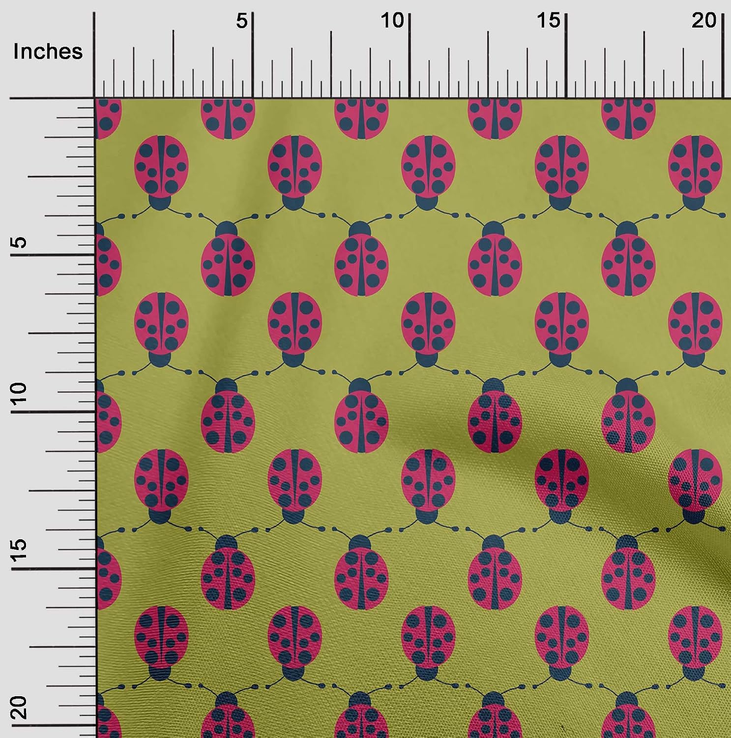 oneOone Cotton Cambric Olive Green Fabric Bird Ladybird Sewing Fabric By The Yard Printed DIY Clothing Sewing Supplies 42 Inch Wide