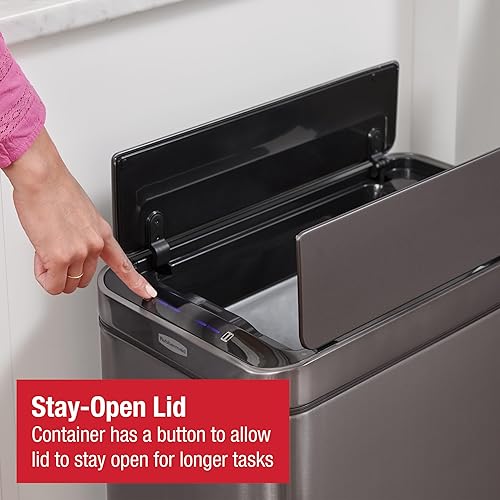 Miniatura 6 de Rubbermaid Elite - Bote de basura con sensor delgado de acero inoxidable para el hogar y la cocina pilas incluidas 118 galones color carbón
