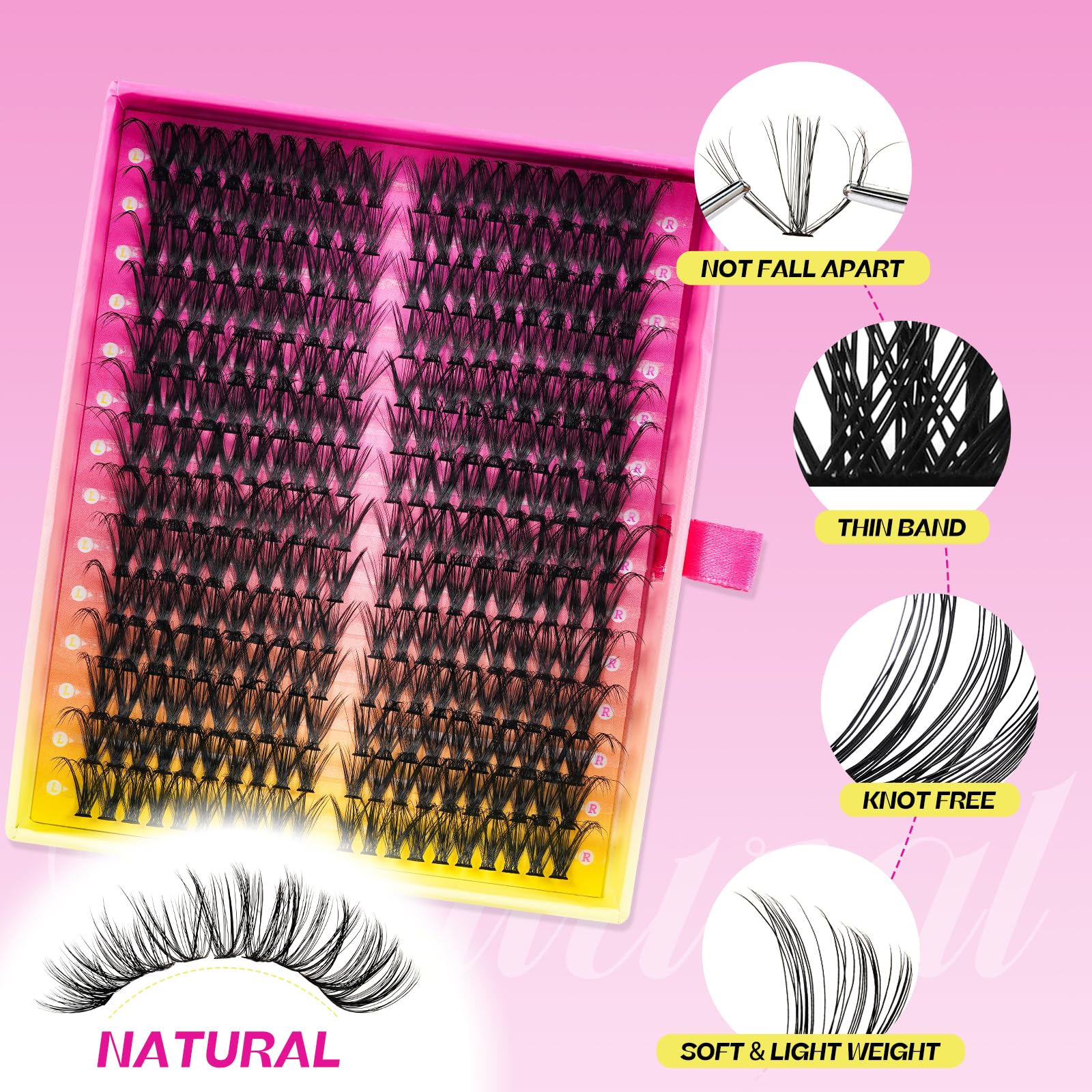 Extension Ciglia 280 Pezzi Ciuffetti Ciglia Finte Kit,Set Ciglia Finte Extension Fai Da Te,Fake Eyelashes, Ciglia Singole 50D D Curl Diy Eyelash Extension,Ciuffetti Extension Ciglia(50D, 9-18mm Mix)