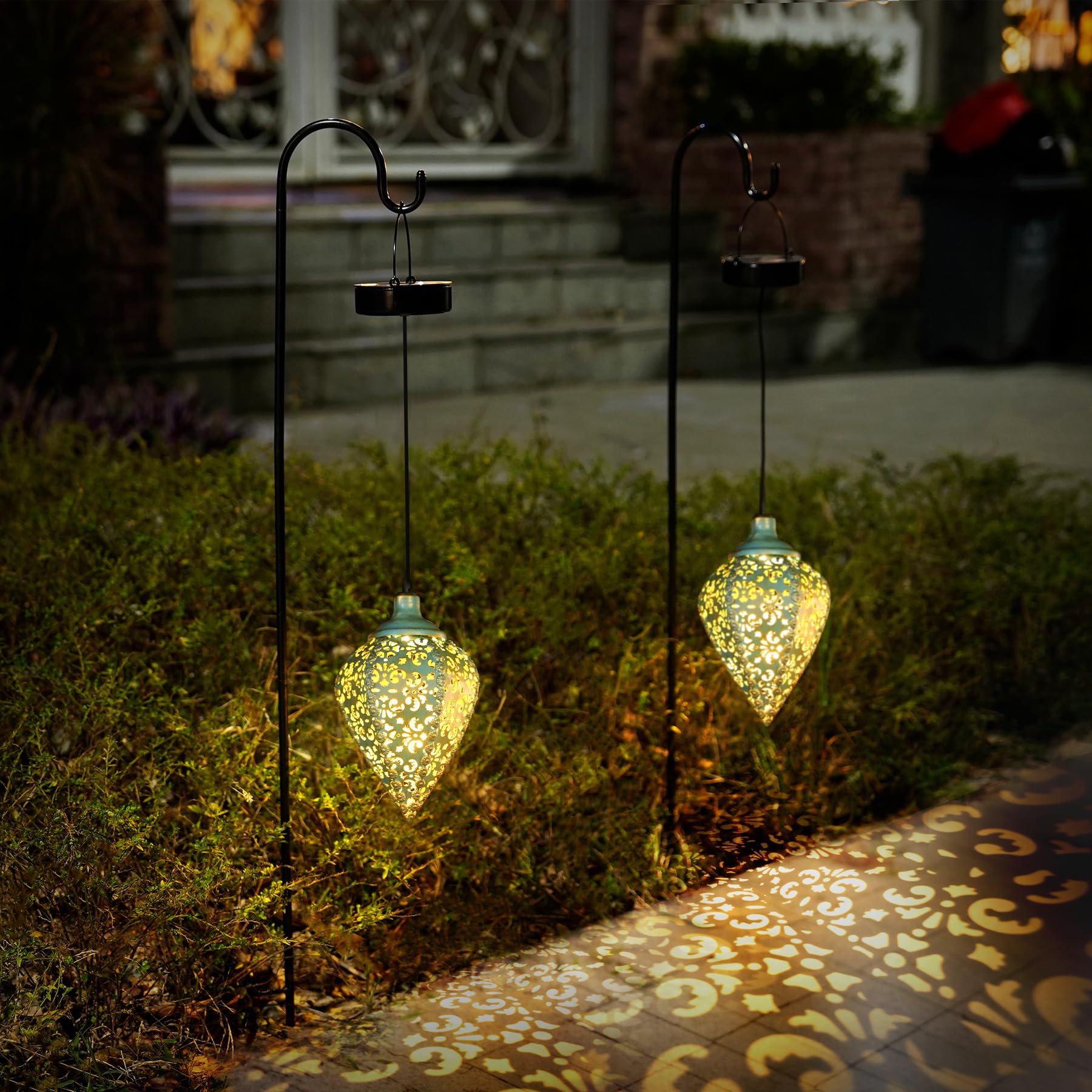 Görvitor 4 lámparas solares para exteriores colgantes, farolillos solares para exteriores IP65, resistentes a la intemperie, de metal, para exteriores, balcón, patio, patio, jardín, regalos de Navidad
