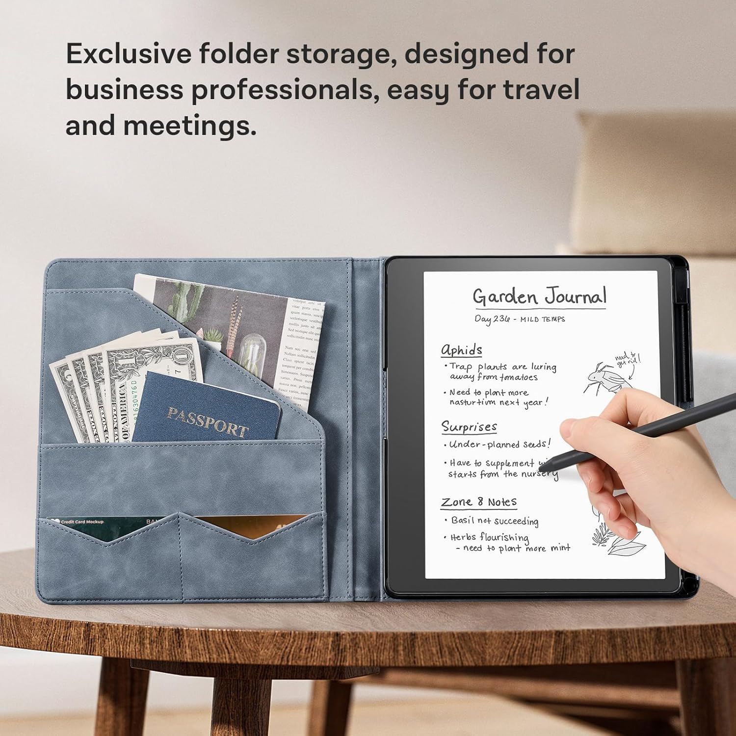CoBak Premium PU Leather Case for Kindle Scribe 10.2", TouchPad D10, Boox Note Air 3, Folio Cover with Pen Holder, Auto Sleep/Wake, Card Slots & File Folders for Business, Not for Remarkable