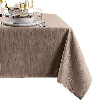 Continental Solid Texture Water Resistant Tablecloth, Taupe - 60" W x 120" L