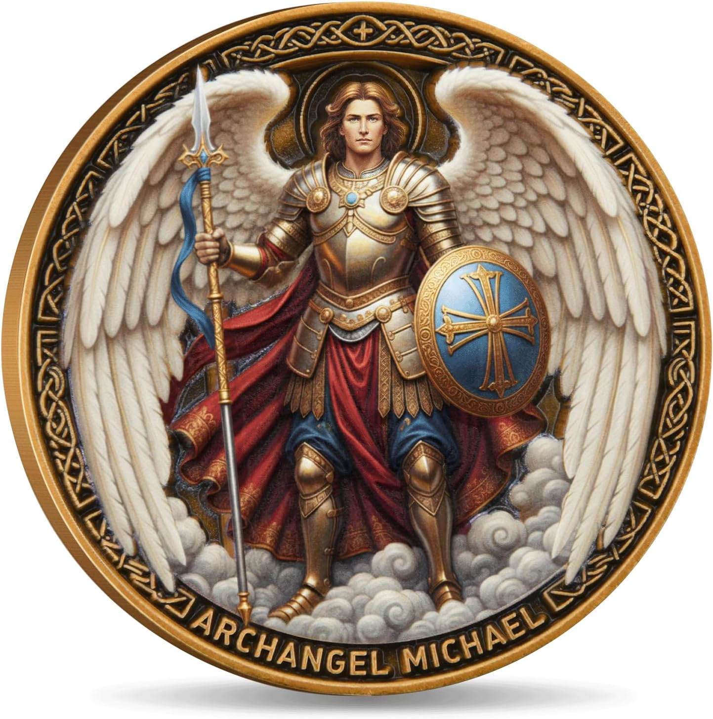 Archangel Michael Commemorative Coin – Guardian of Protection and Strength, Prayer Inscription Design, Double-Sided 3D Relief Religious Coin (5 Pack)