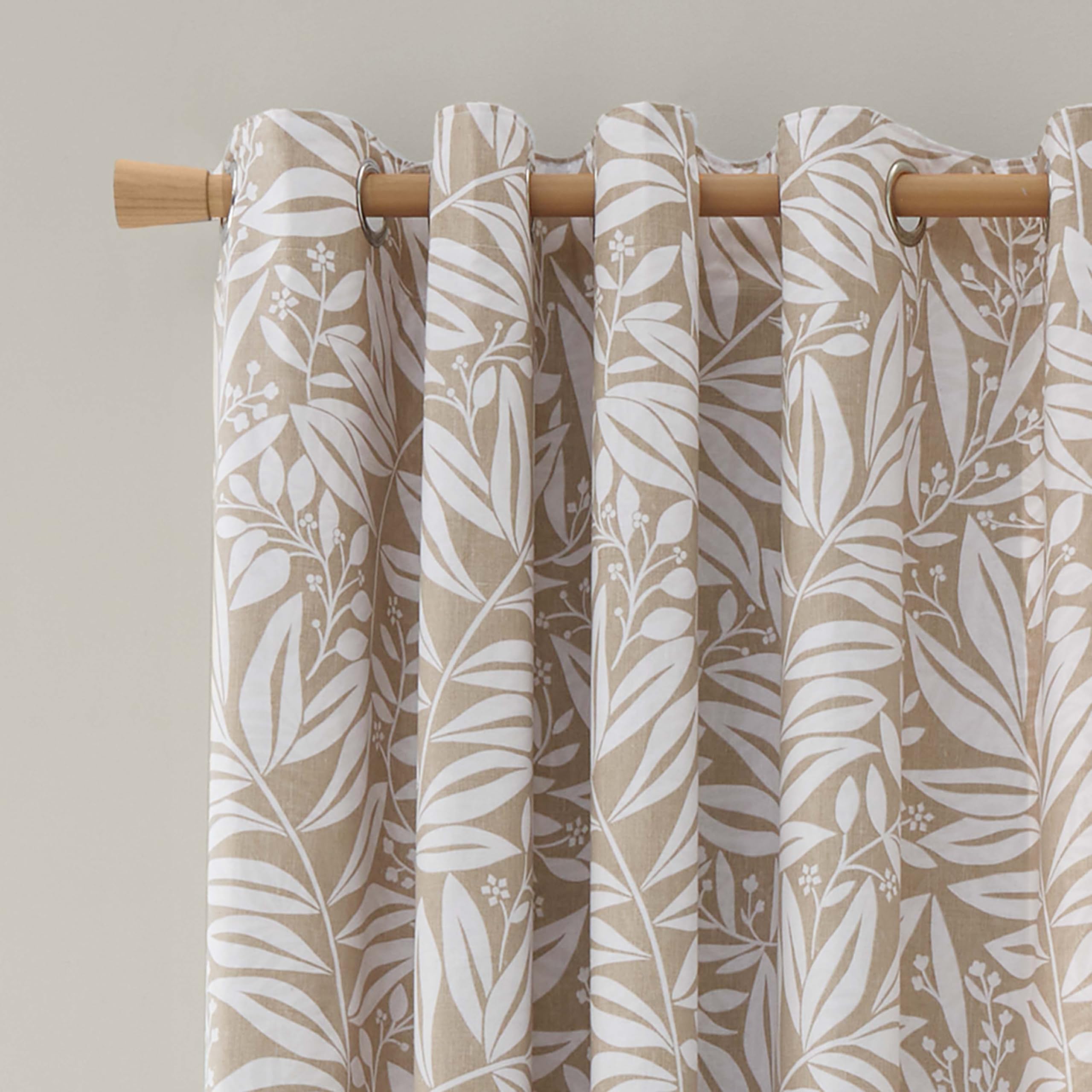Catherine Lansfield Sorrel Leaf 66x90 Inch Fully Reversible Eyelet Curtains Two Panels Natural
