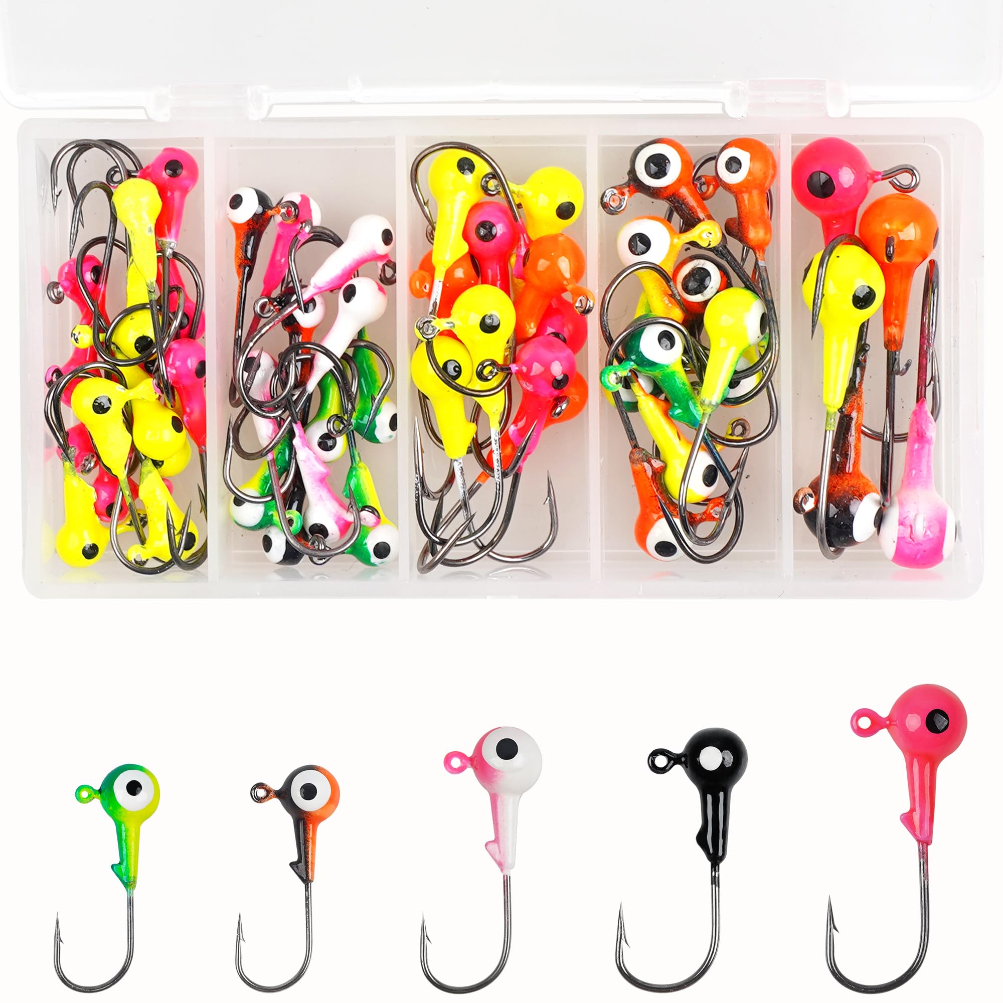 Fishing Lure Jig Heads Assorted Small Size 1/32oz-3/8oz Ball Heads for Fishing Crappie Round Ball Head Jigs Walleye Bass Trout Saltwater Freshwater