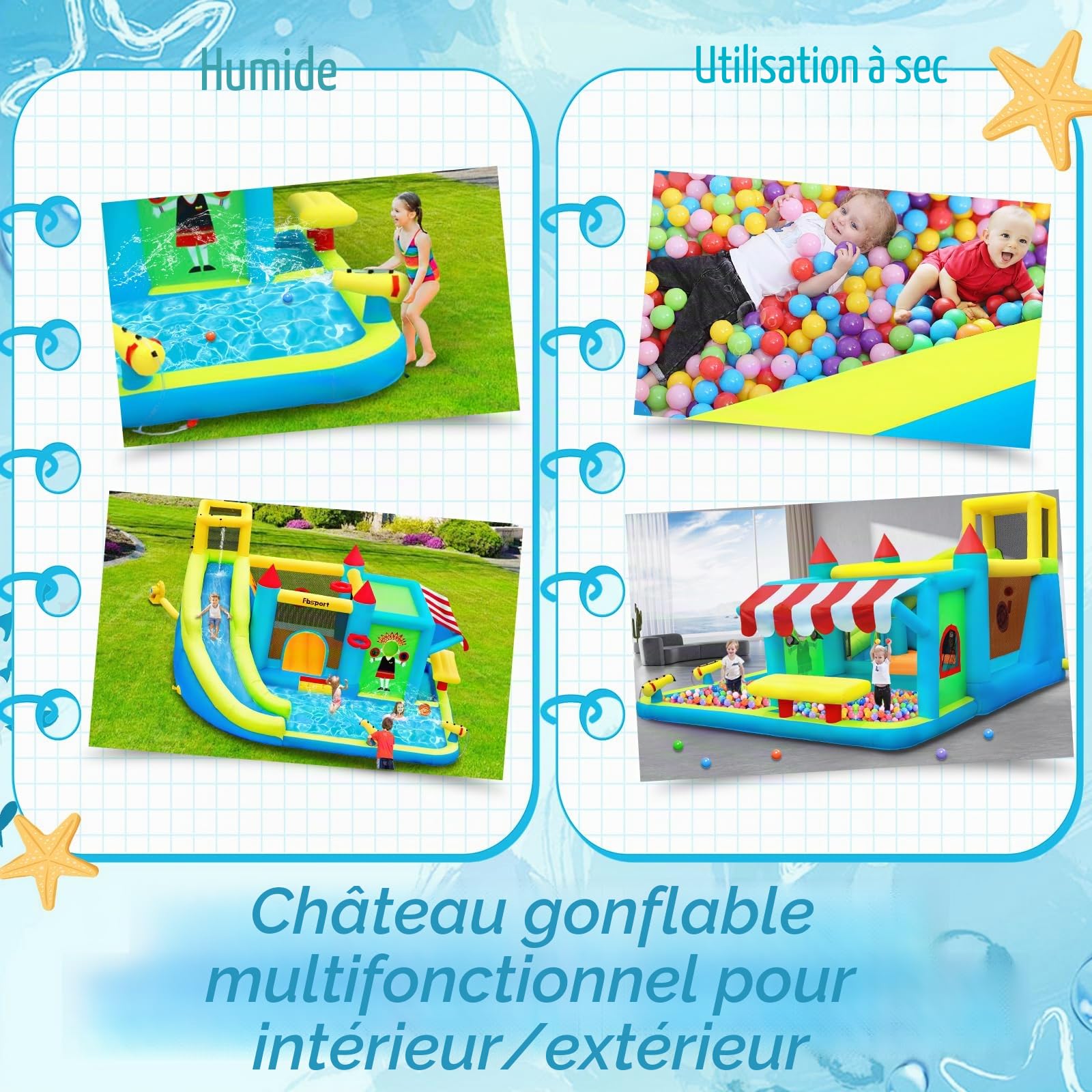 FBSPORT château Gonflable Enfant avec souffleur Aire de Jeux Gonflable Adulte Grand château Gonflable Piscine Meilleur Cadeau de Vacances/d'anniversaire pour Les Enfants 424 ×388 ×238 CM
