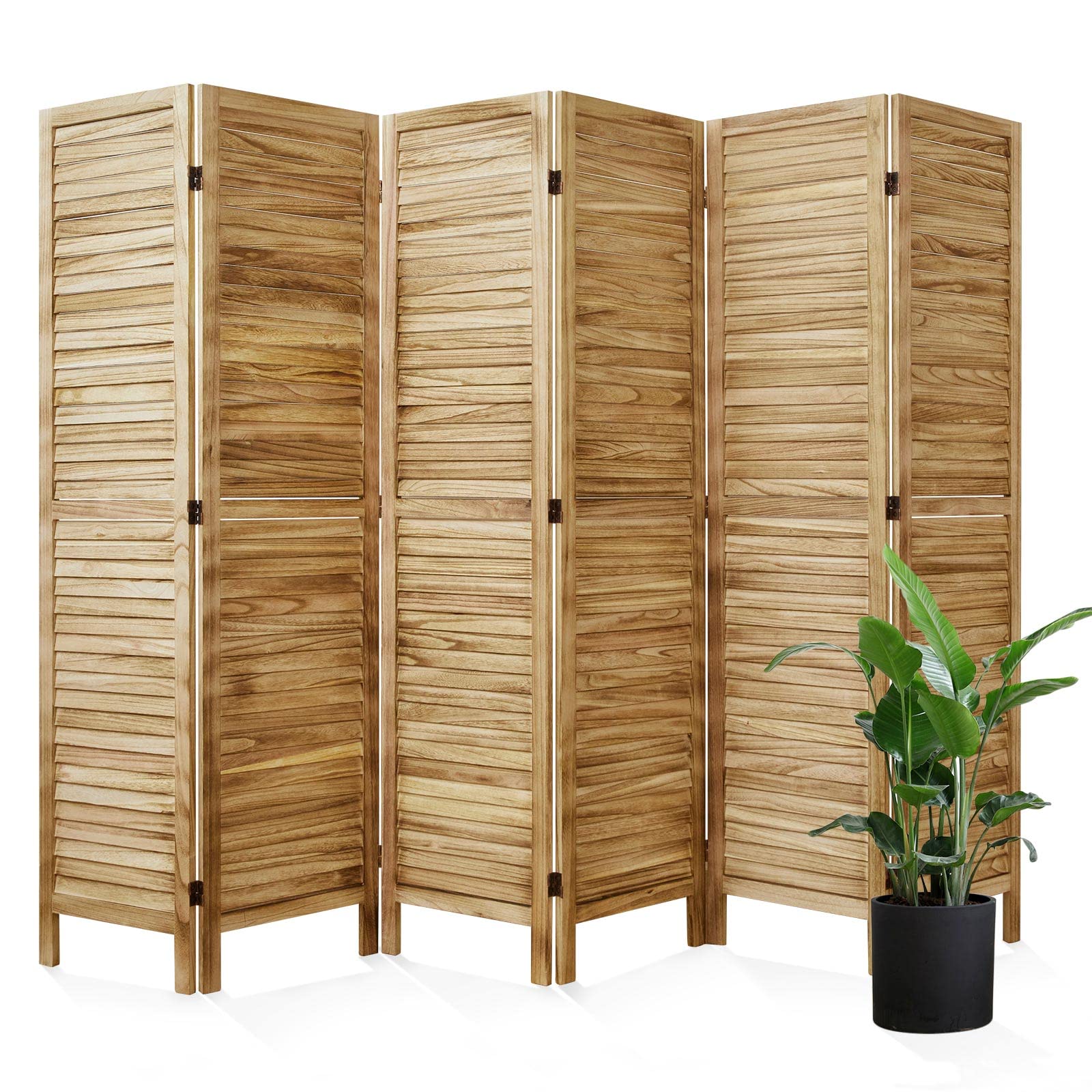 Room Dividers and Folding Privacy Screens, Wood Louvered Separators Divider Wall for Home Office Bedroom - 6 Panels, 67 * 90inch (Wood)
