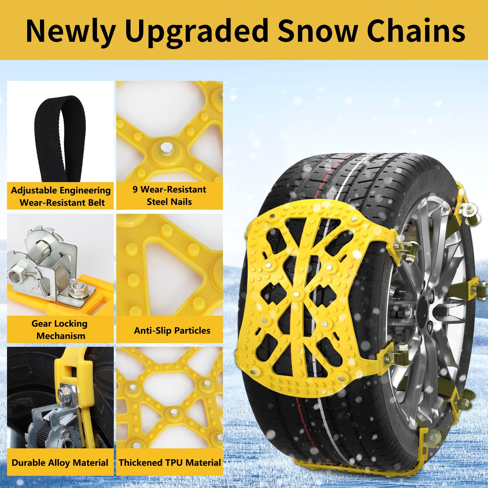 Cadenas coche nieve,adecuadas para neumáticos de 165~265 mm de ancho,6 paquetes de cadenas coche nieve universal,aptas para coches,SUV y ATV,cadena nieve,205 55 r16 215 55 r18 215 65 r16/r17/ r18 etc