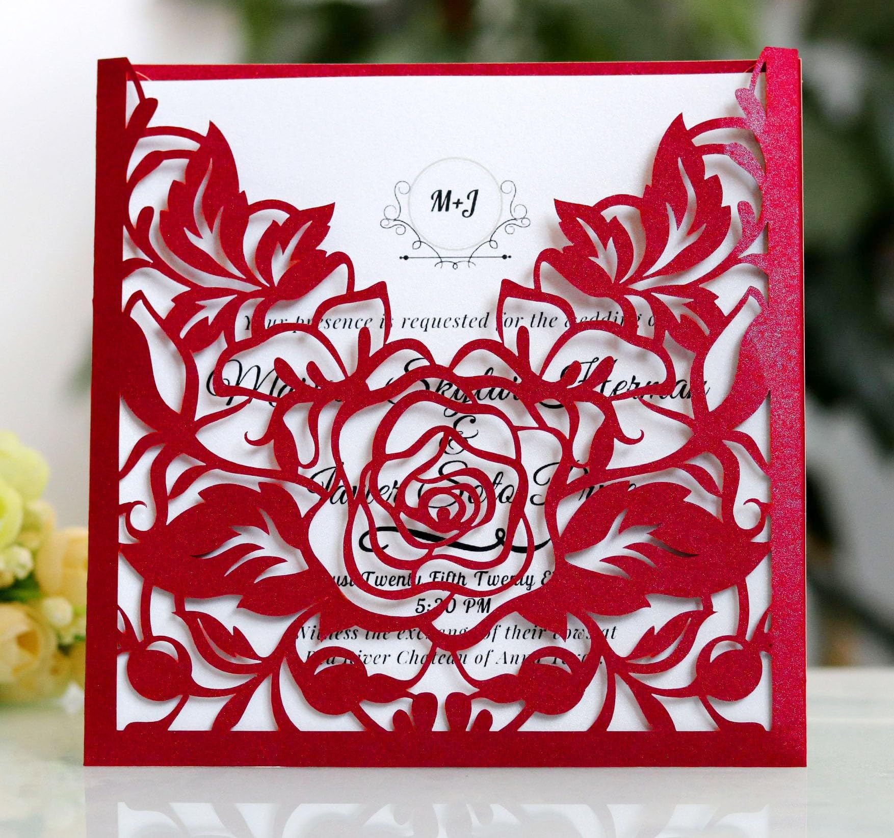 Biglietto Auguri Quadrato Inviti di nozze Card Flower Pocket Buscles Bust Biglietti Greeting Birth Birthday Battesm Decorazioni for feste Decorazioni (50pcs)