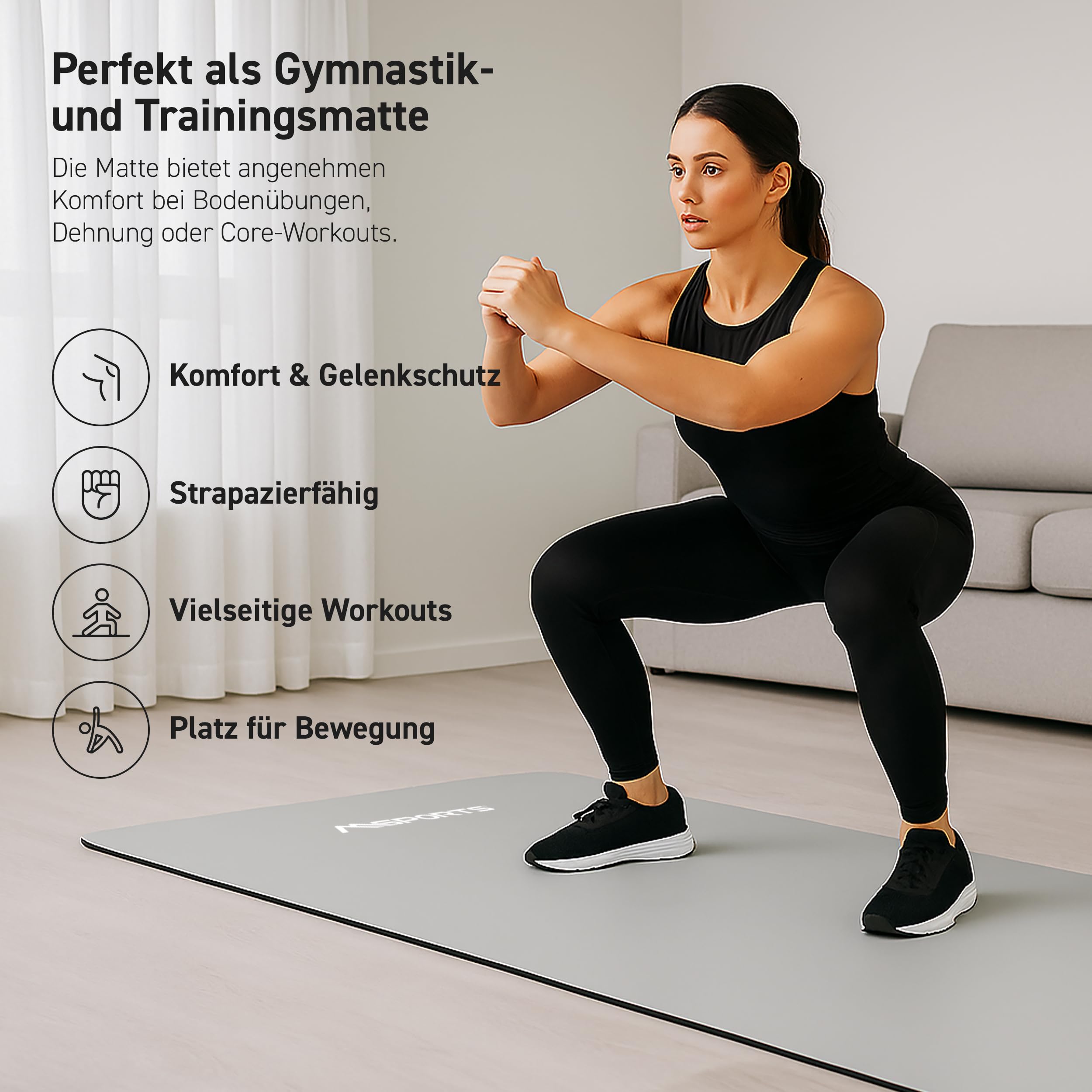 MSPORTS Bodenschutzmatte Premium für Fitnessgeräte - wiederstandsfähige Unterlage für Crosstrainer, Hometrainer & Laufband – Trainingsmatte für Gym, Yoga & Pilates