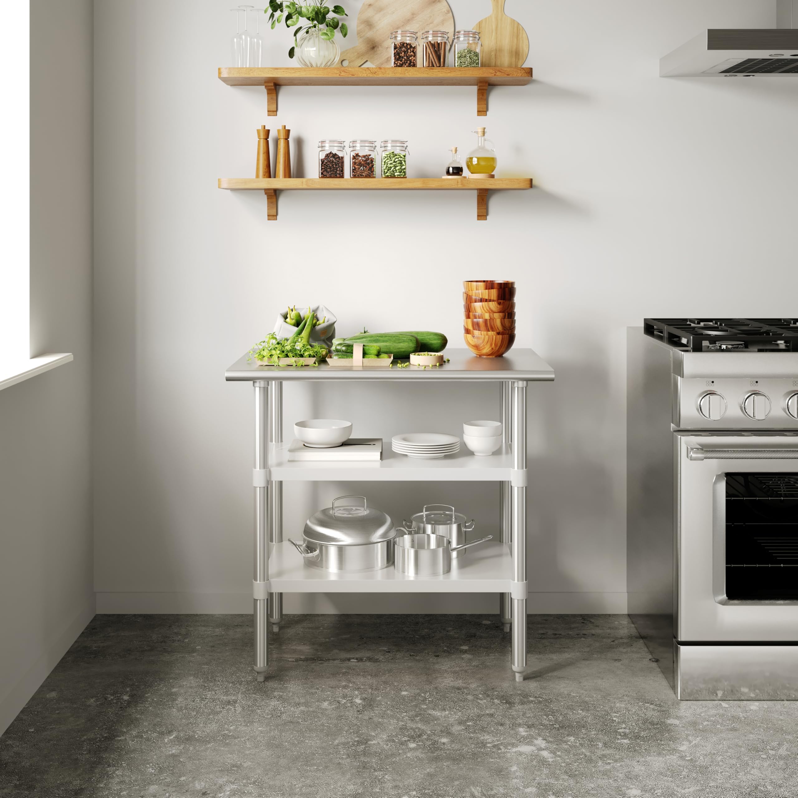 Flash Furniture Reese Stainless Steel 18 Gauge Work Table with 2 Undershelves - NSF Certified - 36