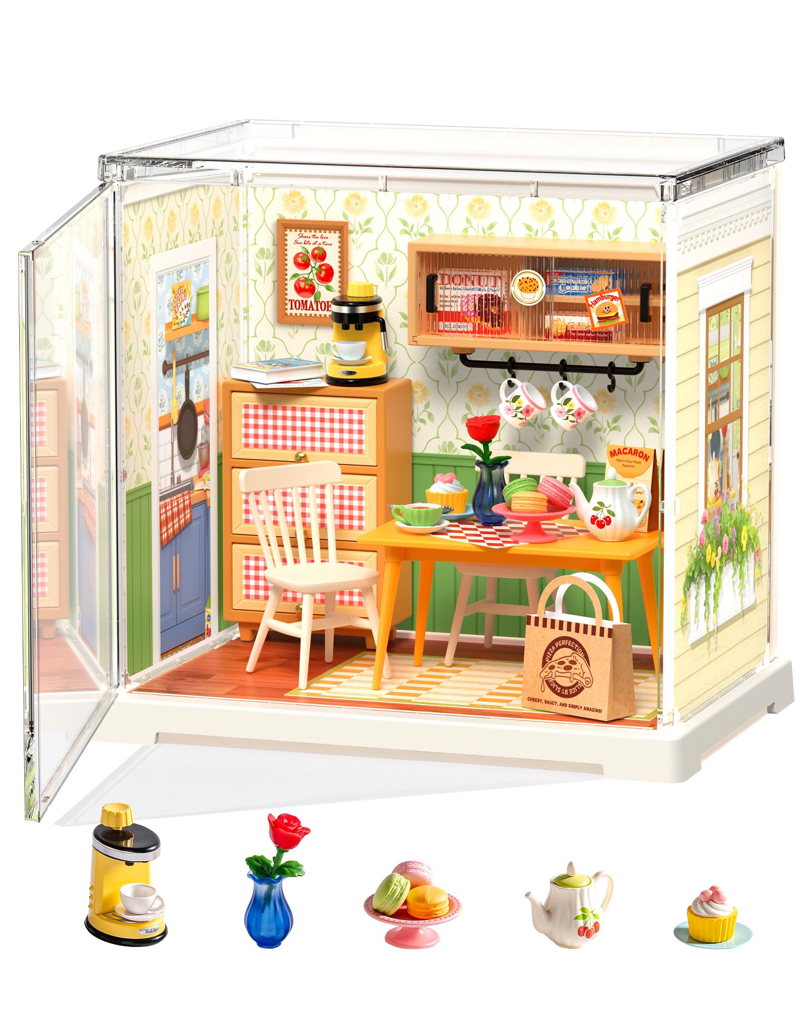 Rolife Super Creator DIY Miniature House Kit Model Kits for Adults to Build Home Desk Bookshelf Decoration Craft Kits for Adults Gift Idea For Girls Boys Kids (Floral Dining Room)