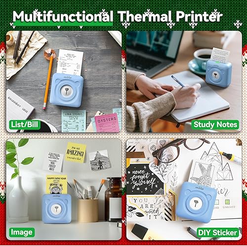 Miniatura 6 de PeriPage Mini impresora A6 (azul) y papel térmico adhesivo completo, impermeable, a prueba de aceite, a prueba de arañazos, libre de tóxicos y BPA,