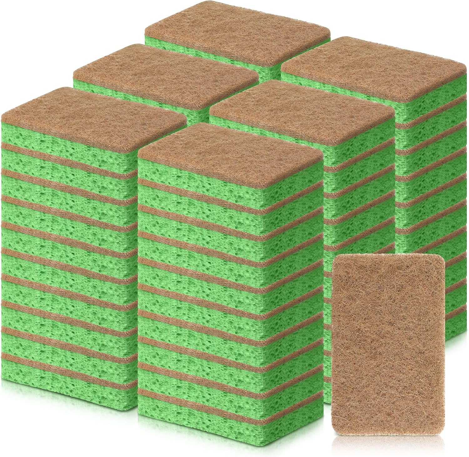 Yaomiao Paquete de 48 esponjas resistentes para lavar platos con cáscara de coco, esponja de limpieza de cocina que no raya, reutilizable, de doble