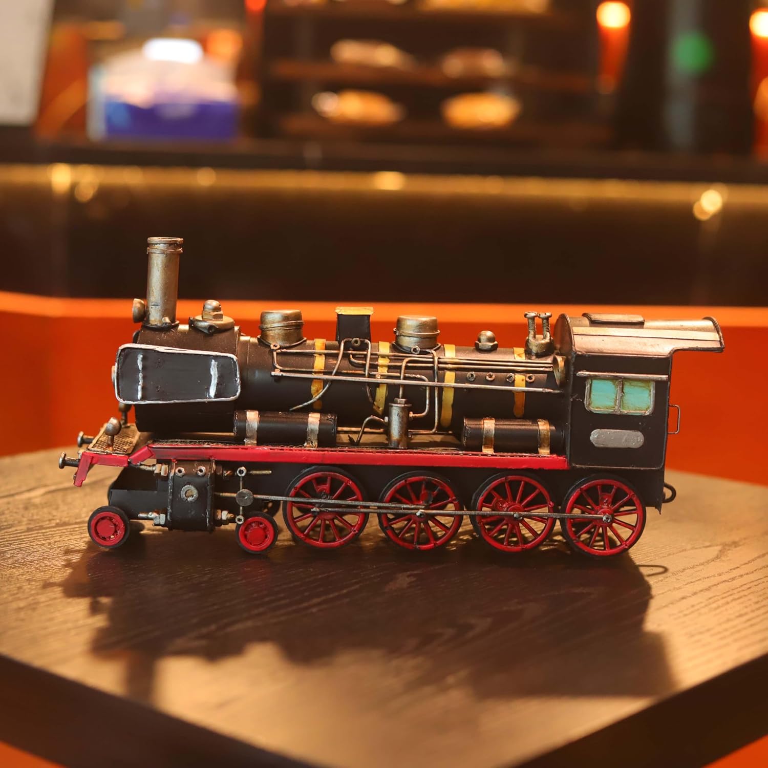 Vintage Retro 12" Handmade Iron Metal Steam Locomotive Model – Antique Train Railroad Decor, Handcrafted Iron Vehicle Decoration