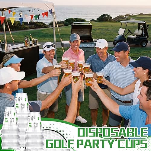 Miniatura 5 de Qinyoung 50 piezas de suministros para fiestas de golf, vasos de plástico transparente de 12 onzas, desechables, Let's Par-tee para deportes en