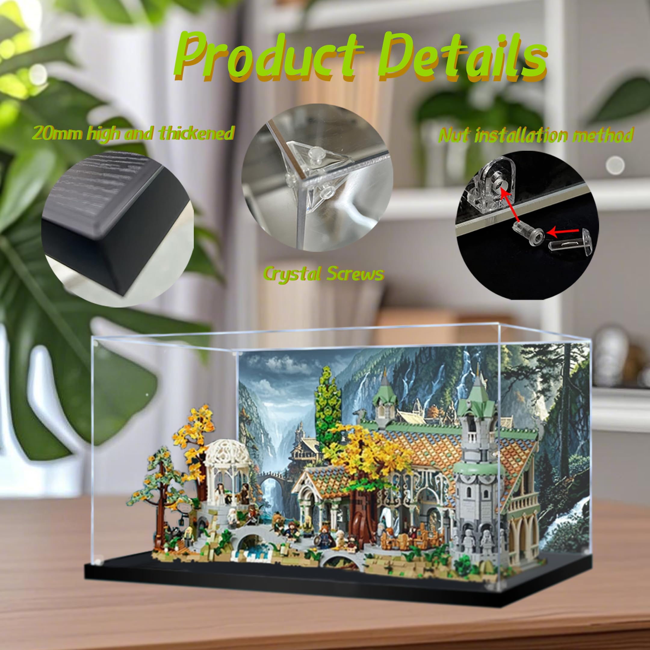 Vitrine en acrylique pour Lego 10316 Seigneur des Anneaux Château de Rivendell, Boîte transparente anti-poussière - Seulement la vitrine, Boîte de présentation compatible avec Lego 10316 (Revêtement