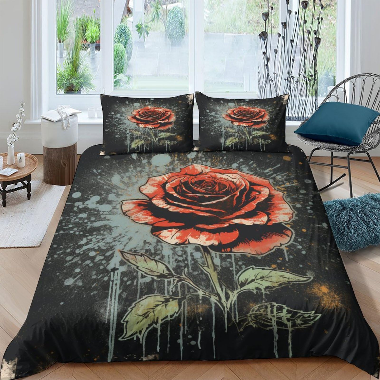Housse de couette roses anciennes 220x240 cm parure lit microfibre