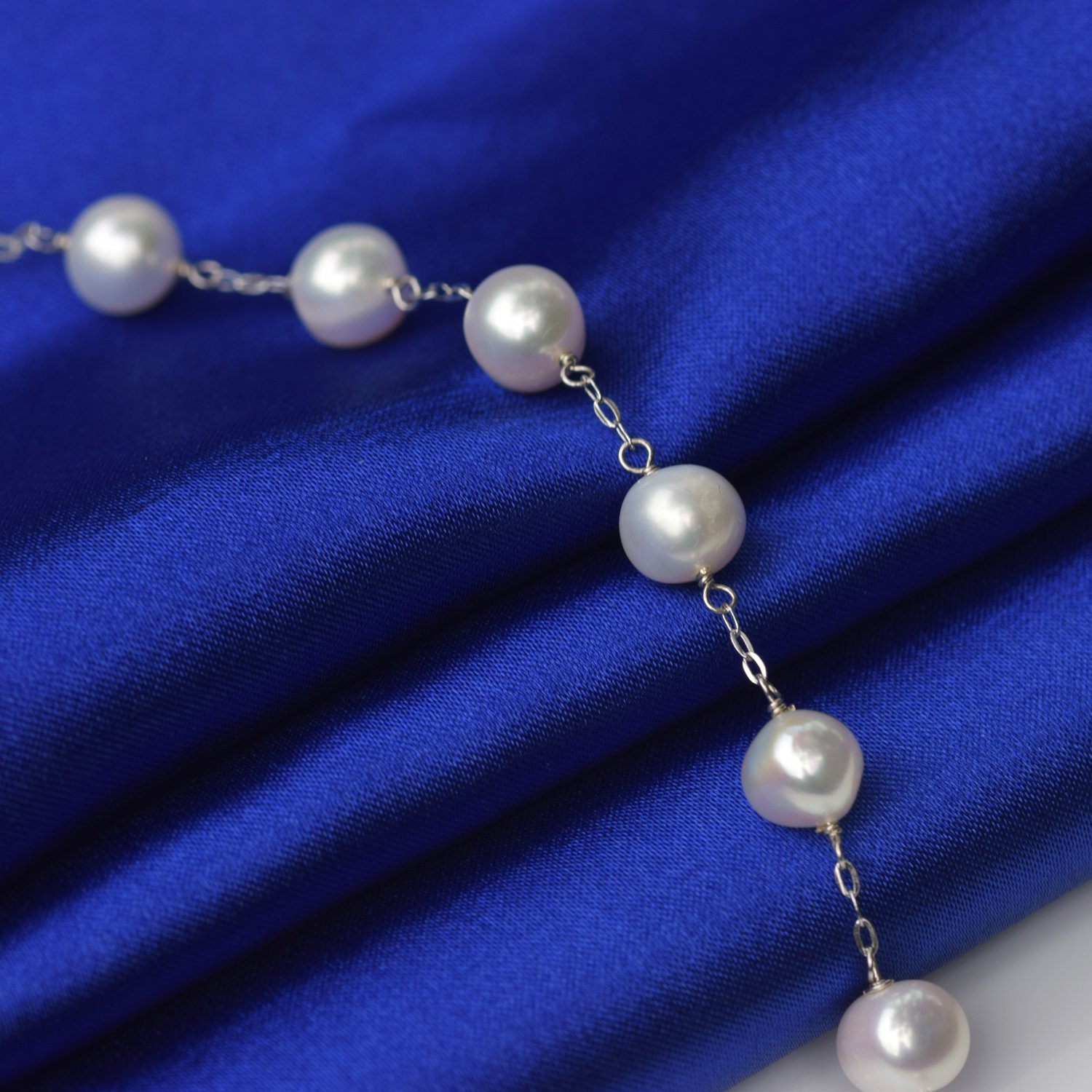 JFUME Damen Perlen Kette 925 Sterlingsilber-Kette 7-8mm Off runden Kultivierte Süßwasserperlen Halsketten Schmucksachen 18"