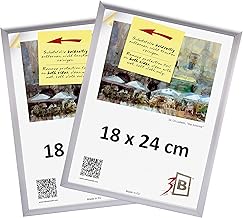 3-B Lot de 2 Cadres ALU FOTO 18x24 cm - argent mat - cadre photo en aluminium, mural et de table, avec verre acrylique