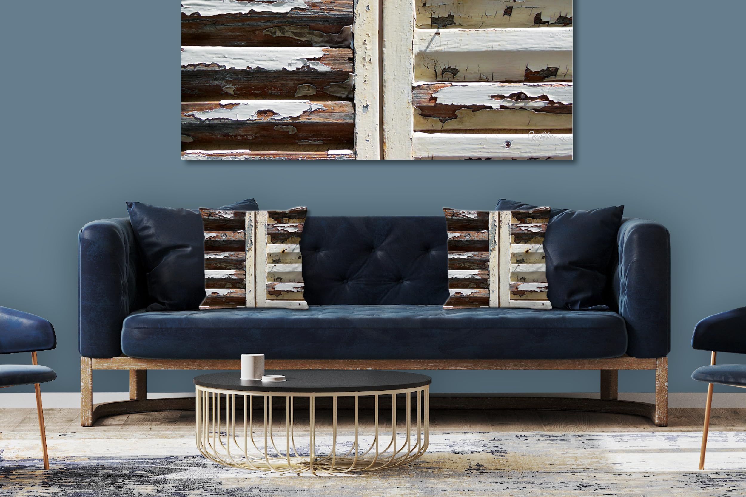 Fensterladen - Foto-Kissen-Hülle Set (2 STK.) 40 x 40 cm | Kissen-Bezüge - passend zu Wandbild - Deko-Kissen - Holz Struktur Wand Tür
