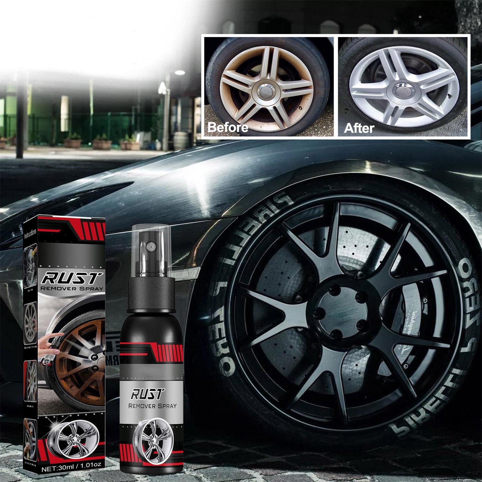 xiaoguozi Car Rust Remover,Rustout Instant Remover, 30/100ml Wheel and Tire Cleaner, Rust Prevention, Car Maintenance Cleaning Rust Dissolver Agent