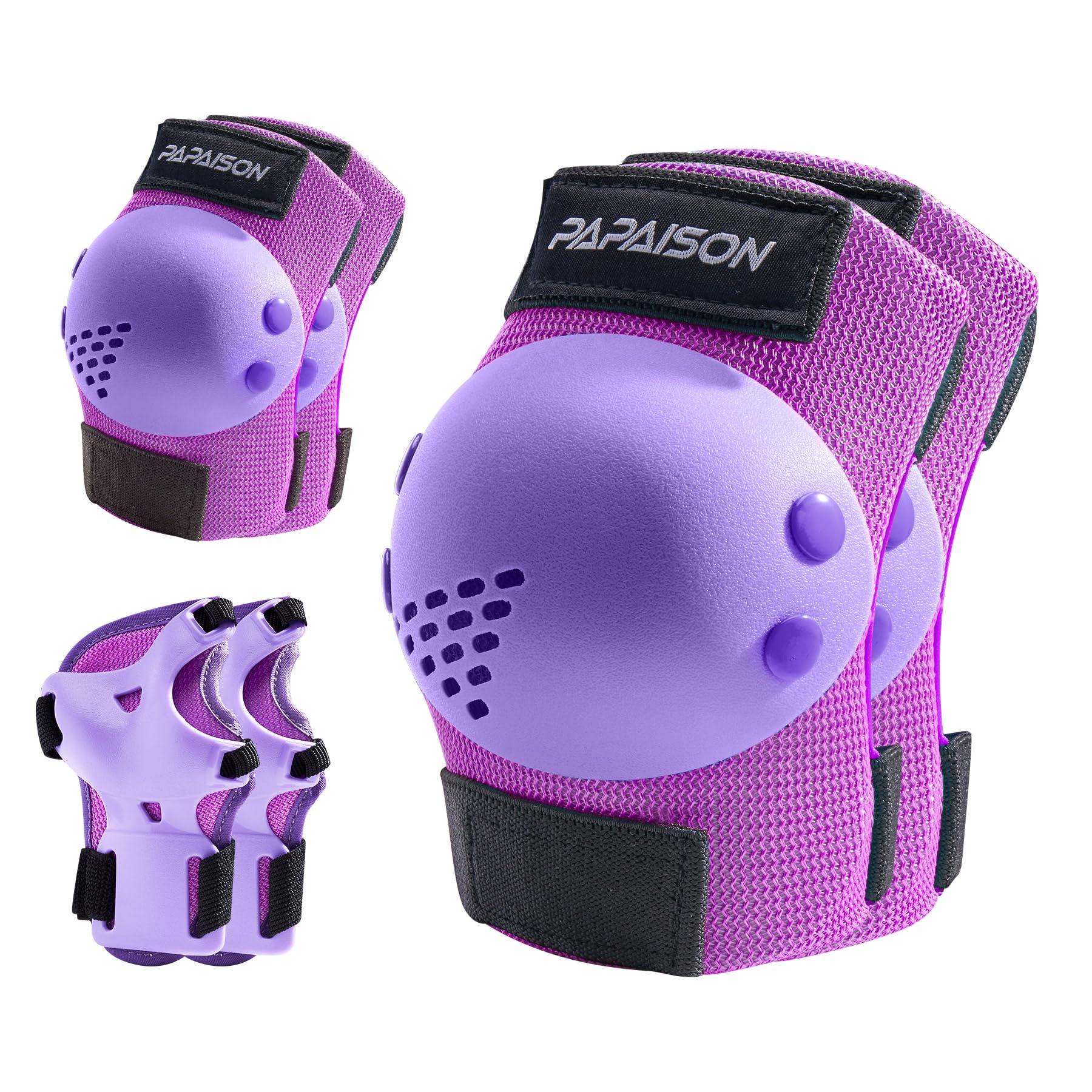 PAPAISON Kids/Youth Knee Pad, Elbow Pads & Wrist Guards for Inline Skating Bike Cycling Skateboard Scooter, 3 in 1 Protective Gear Set for Girls Boys