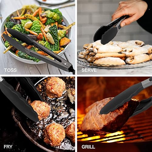 Miniatura 5 de Country Kitchen Juego de utensilios de cocina de 10 pulgadas para utensilios de cocina antiadherentes, accesorios de silicona y acero inoxidable