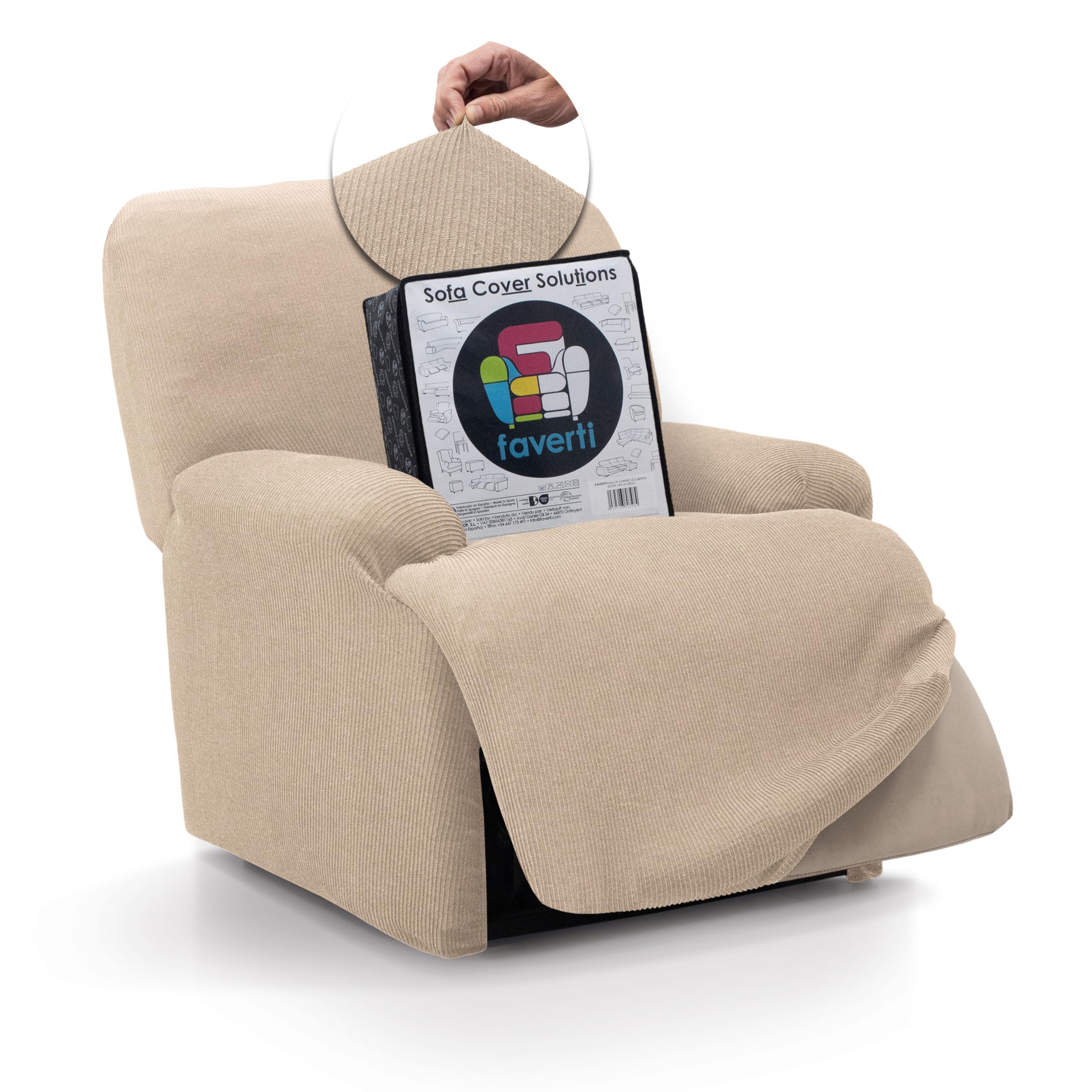 FAVERTI® Funda Elástica Sillón Relax Pies Juntos Reclinable de 70 a 90cm | Modelo Reale | Beige | Funda Sillón Abatible Universal | Protector de Calidad Tejido Jacquard Tacto algodón