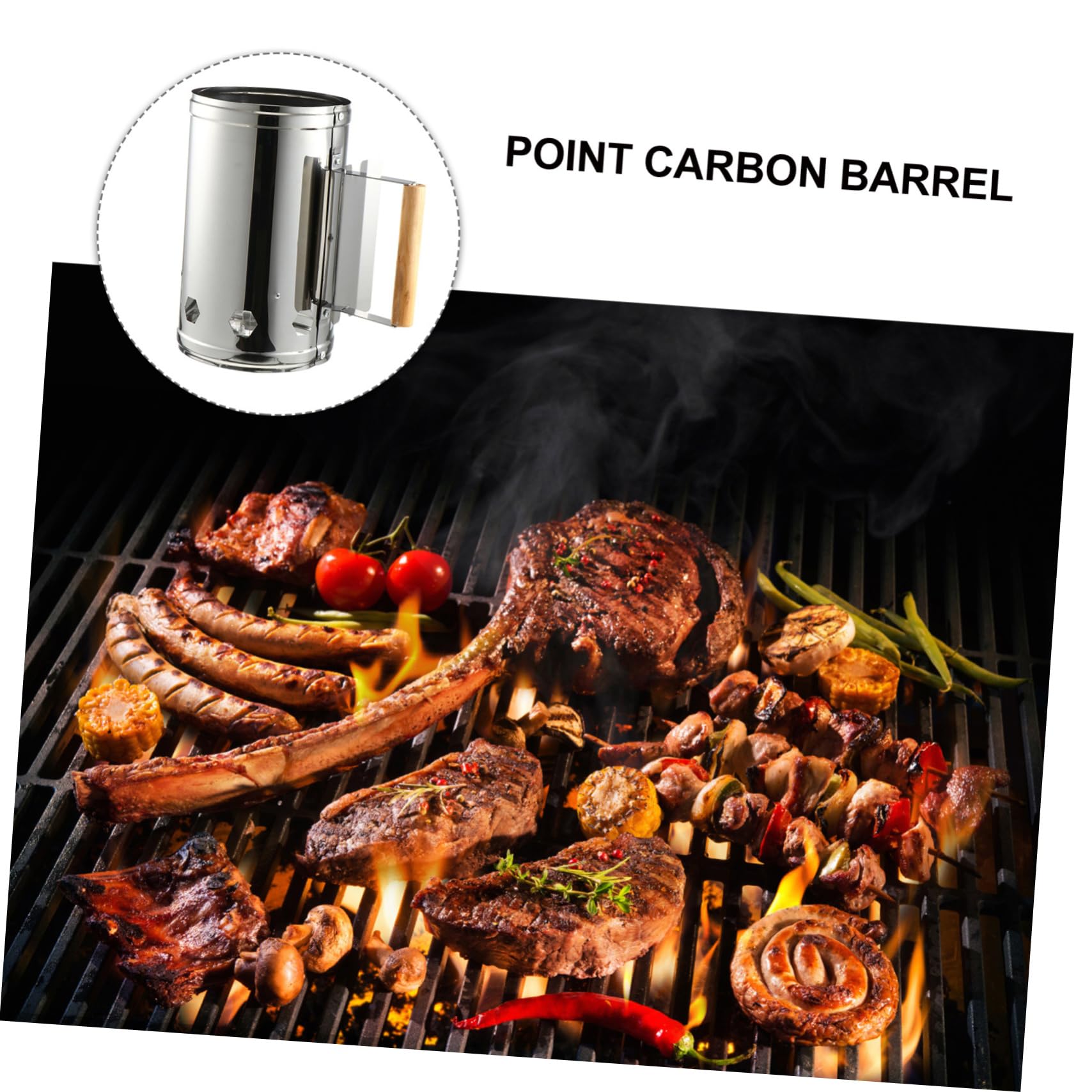 Hemobllo Accenditore Carbone Barbecue Manico in Legno, Argento | Alluminio Base Ampia e Prese D’aria, Riduce i Tempi di Riscaldamento, per Griglia e Charcoal Bbq