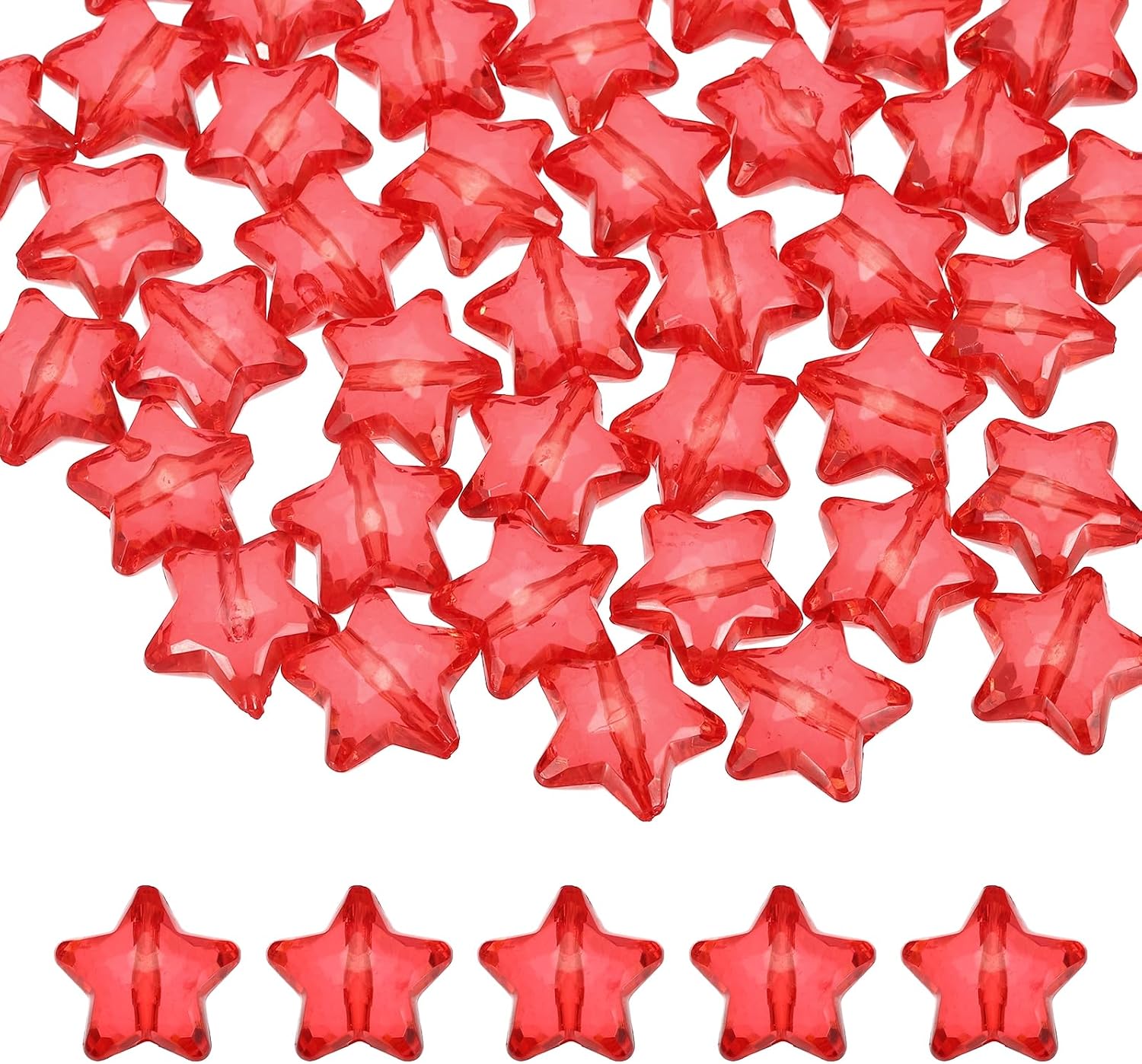 HARFINGTON 50pcs Acrylic Crystal Star Beads 20mm Charm Red