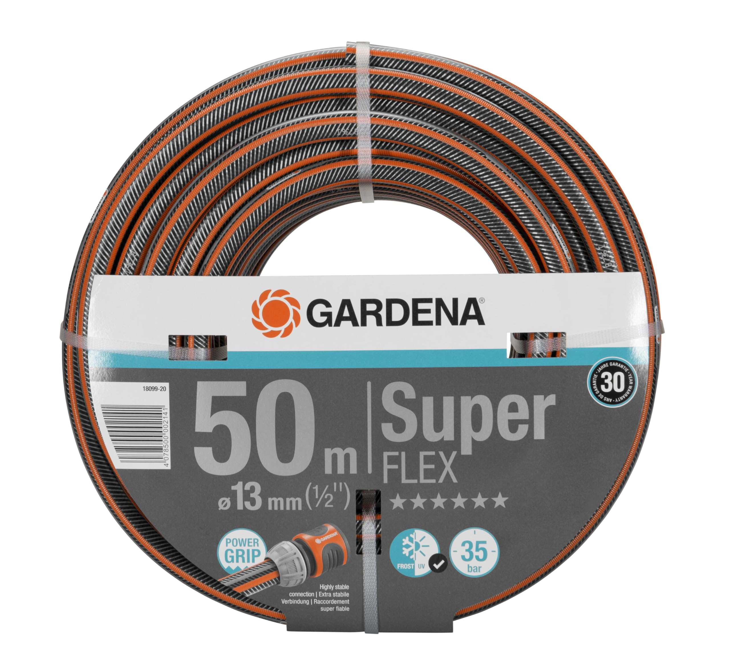 Gardena Premium Superflex Hose, 13 mm (1/2 inch), 50 m: Garden Hose with Power Grip Profile, 35 bar Burst Pressure, Highly Flexible, Keeps its Shape, Frost/UV Resistant (18096-20)