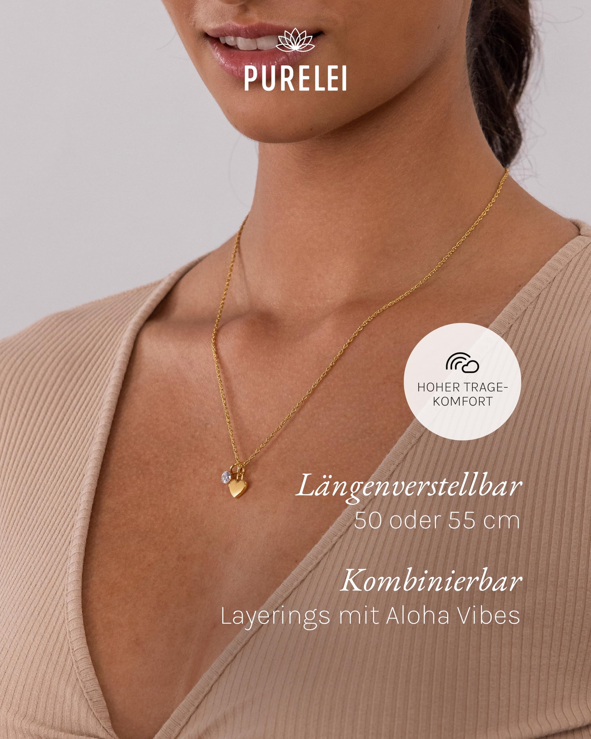 Purelei Brave Kette Damen– Halskette Damen aus langlebigem Edelstahl – Hochwertige Kette mit Anhänger – 50-55 cm Länge verstellbar – Wasserfeste Halskette für deinen individuellen Look
