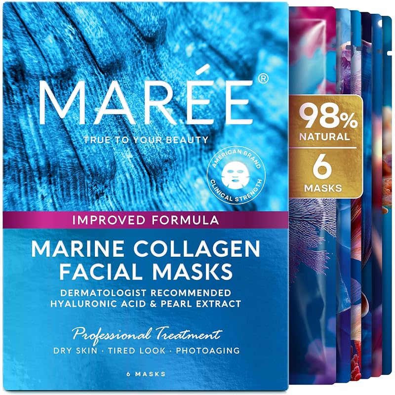 MAREE Collagen Facial Mask with Hyaluronic Acid - Sheet Face Mask 6 Ct