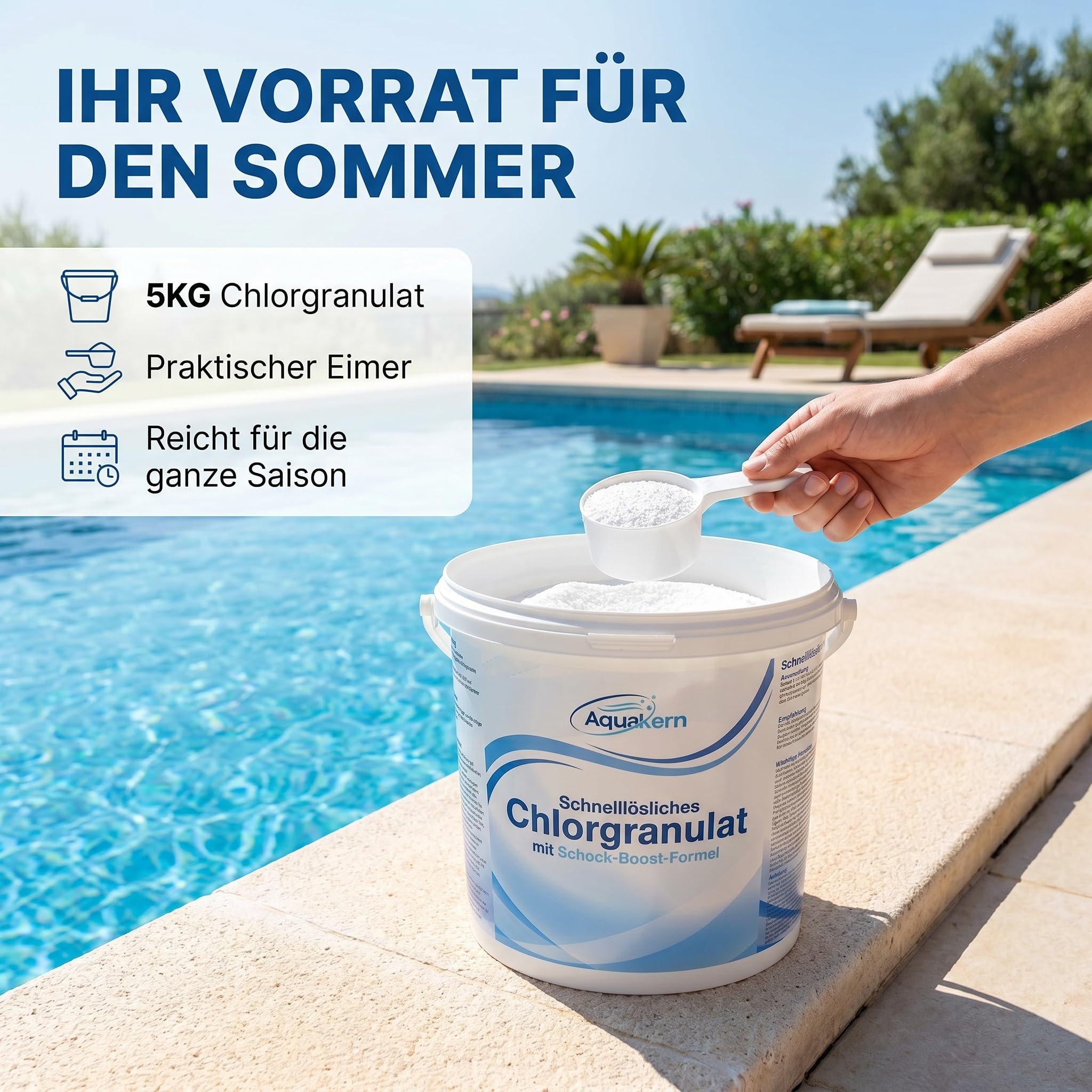 Schnelllösliches Chlorgranulat Pool 5KG [für SCHOCKCHLORUNG & STOßCHLORUNG] mit Schock-Boost-Formel | Schnellchlorgranulat zur Pooldesinfektion | Made in Europe