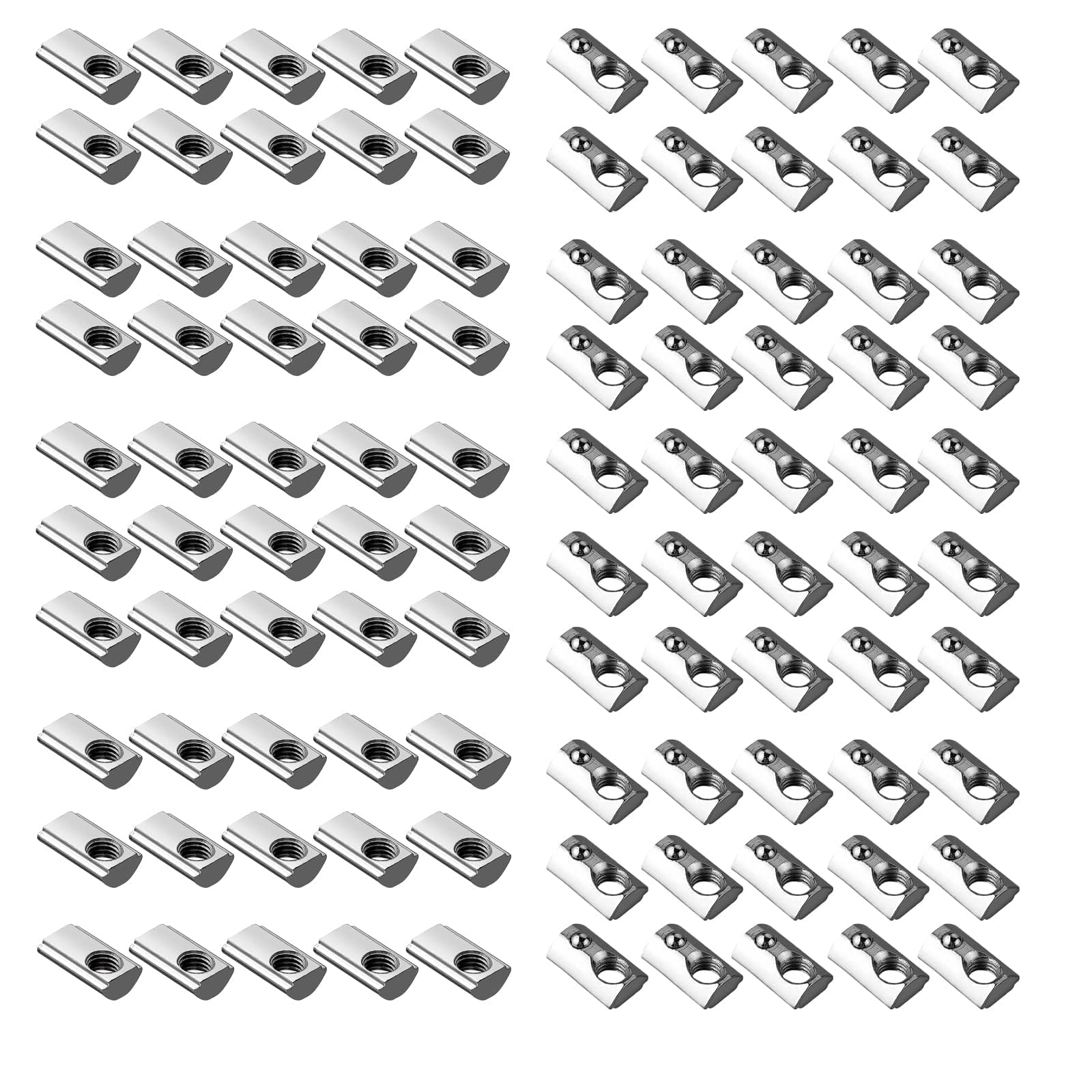 EYPINS 100x Nutensteine M5 mit Steg, Federkugel Nut 6, 20x20 Hammermutter Stahl Verzinkt Nutmuttern T-Nut M5 Gewinde für 3D Drucker, CNC Aluminiumprofil-Extrusionsschlitz 20-Serie