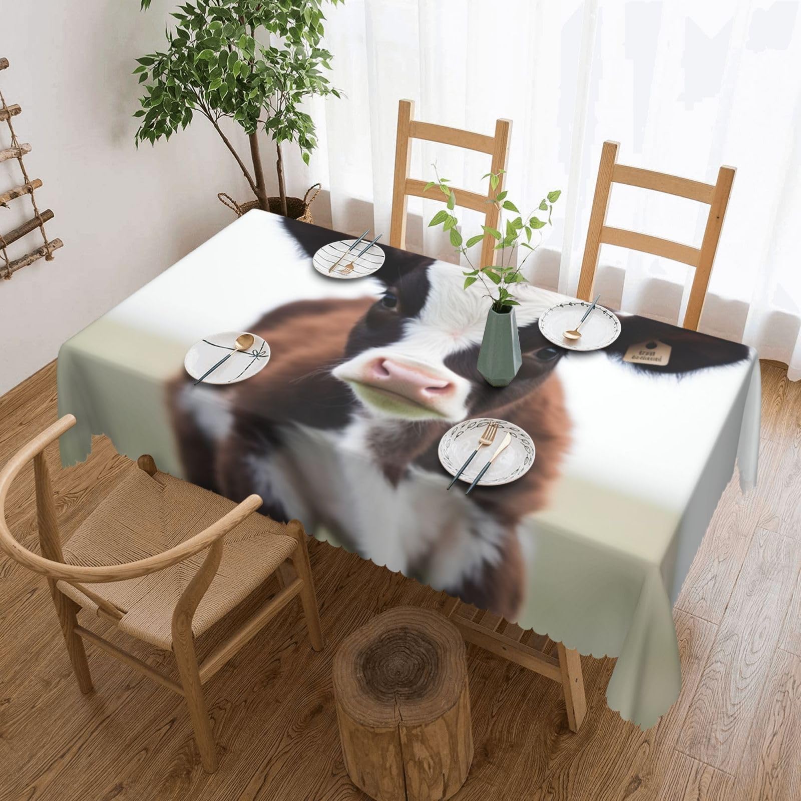 FodPand Cow Tablecloths for Rectangle Tables 54 x 72 Inch - Reusable Washable Dining Table Clothes - Stain and Wrinkle Resistant Decorative Fabric Table Cover for Wedding Party
