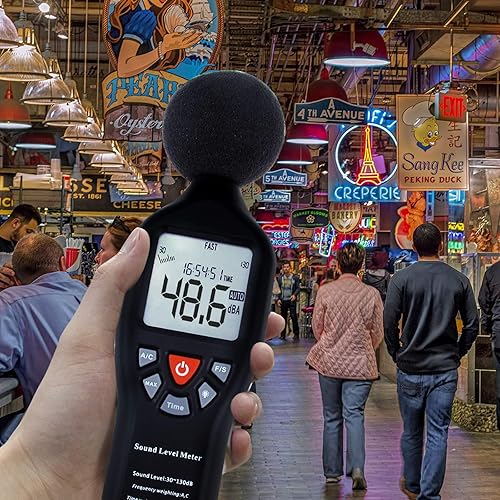 Miniatura 2 de Instrumento compacto medidor de nivel de sonido profesional con pantalla de retroiluminación Medición de alta precisión 30dB-130dB (medidor de nivel
