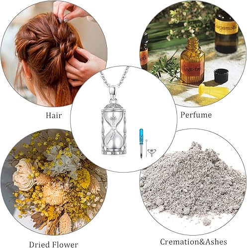 Miniatura 6 de XIXLES Collar de urna de reloj de arena para cenizas de plata de ley S925 con dije de reloj de arena y cremación, recuerdo conmemorativo, collar de