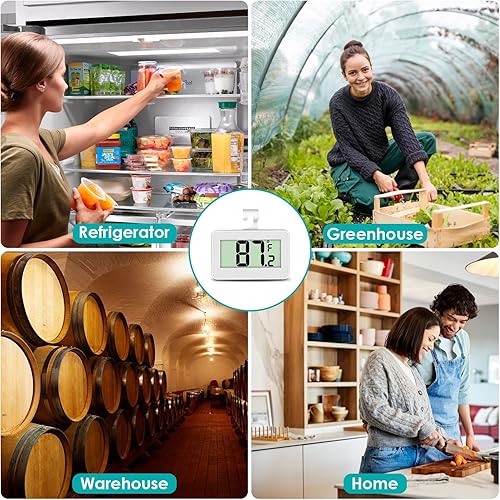 Miniatura 7 de Paquete de 6 termómetros digitales para refrigerador, termómetro impermeable para congelador, termómetro de alta precisión con gancho para cocina y