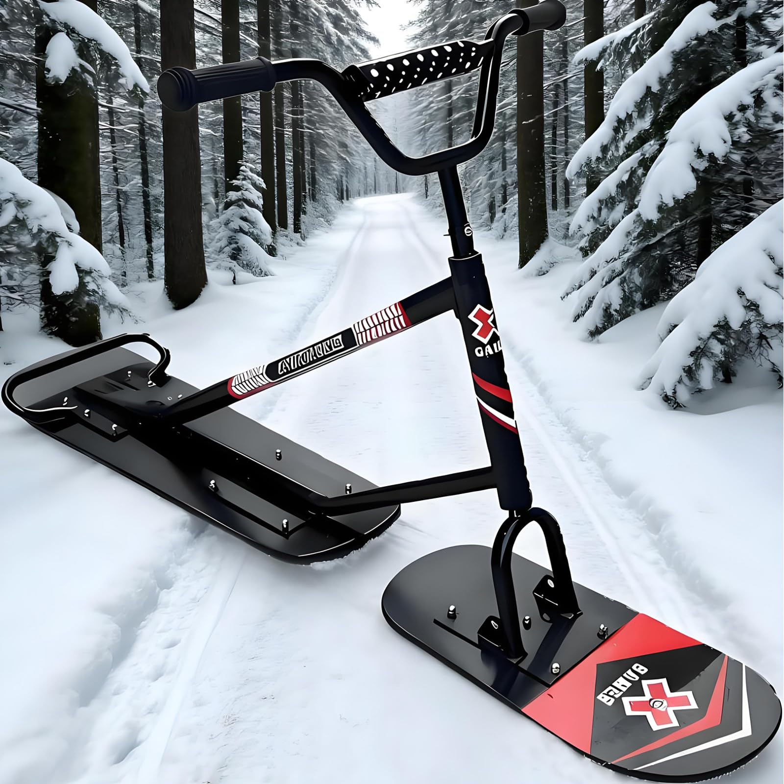 Luge des Neiges Tout-Terrain Frame, Cadre en Aluminium Renforcé, Luge Robuste 5 Couches pour Adultes, pour L'ExtéRieur Sports d'hiver dans Le Jardin Black