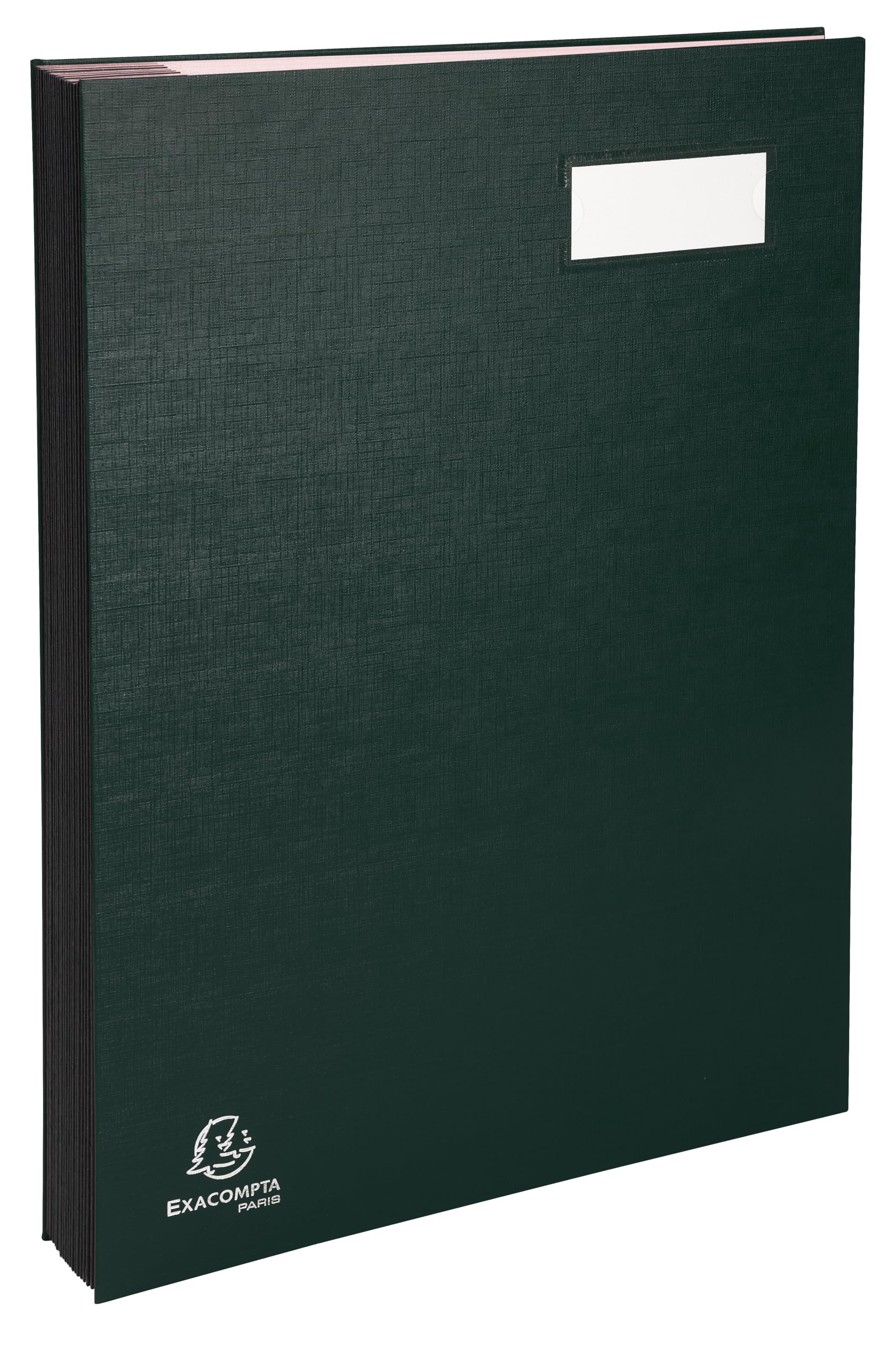 Exacompta - Rif. 57023E - Cartone di 8 paracolpi sterzo - retro a soffietto telato - porta etichetta - copertina plastificata - 20 scomparti in carta rosa con 3 perforazioni - 24 x 35 cm - verde